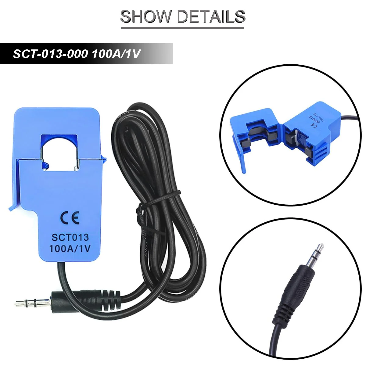 Youmile SCT-013-000 Non-invasive Sensor Split Core Current Transformer 100A/1V AC Current Sensor + ADC Module with Audio Socket Cable Male and Female for Arduino - Image 2