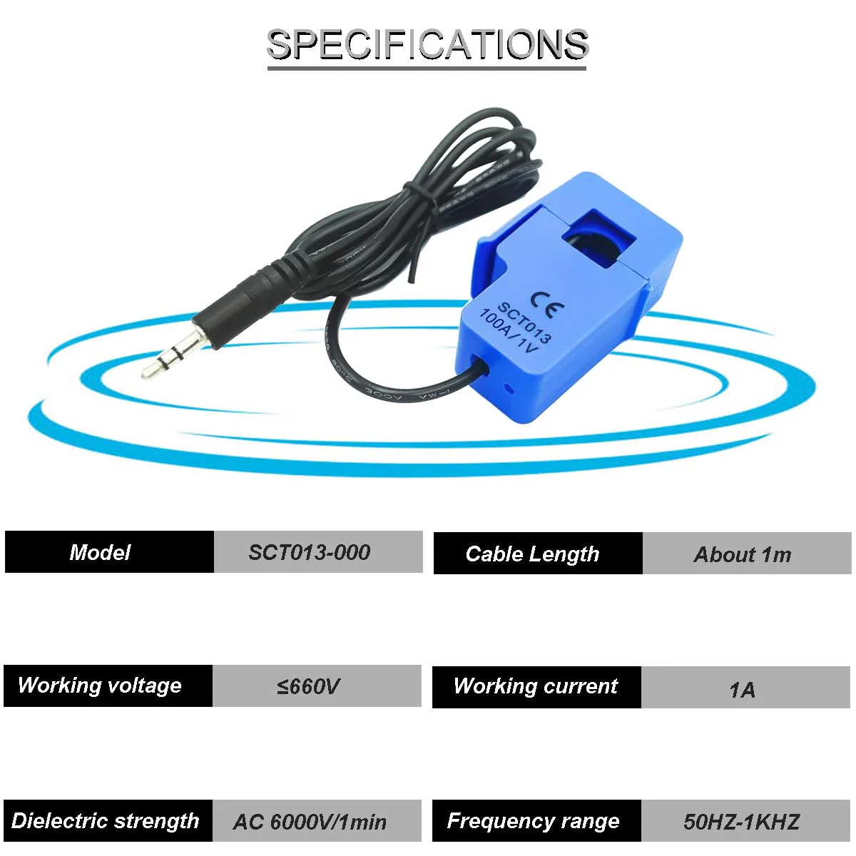 Youmile SCT-013-000 Non-invasive Sensor Split Core Current Transformer 100A/1V AC Current Sensor + ADC Module with Audio Socket Cable Male and Female for Arduino - Image 5
