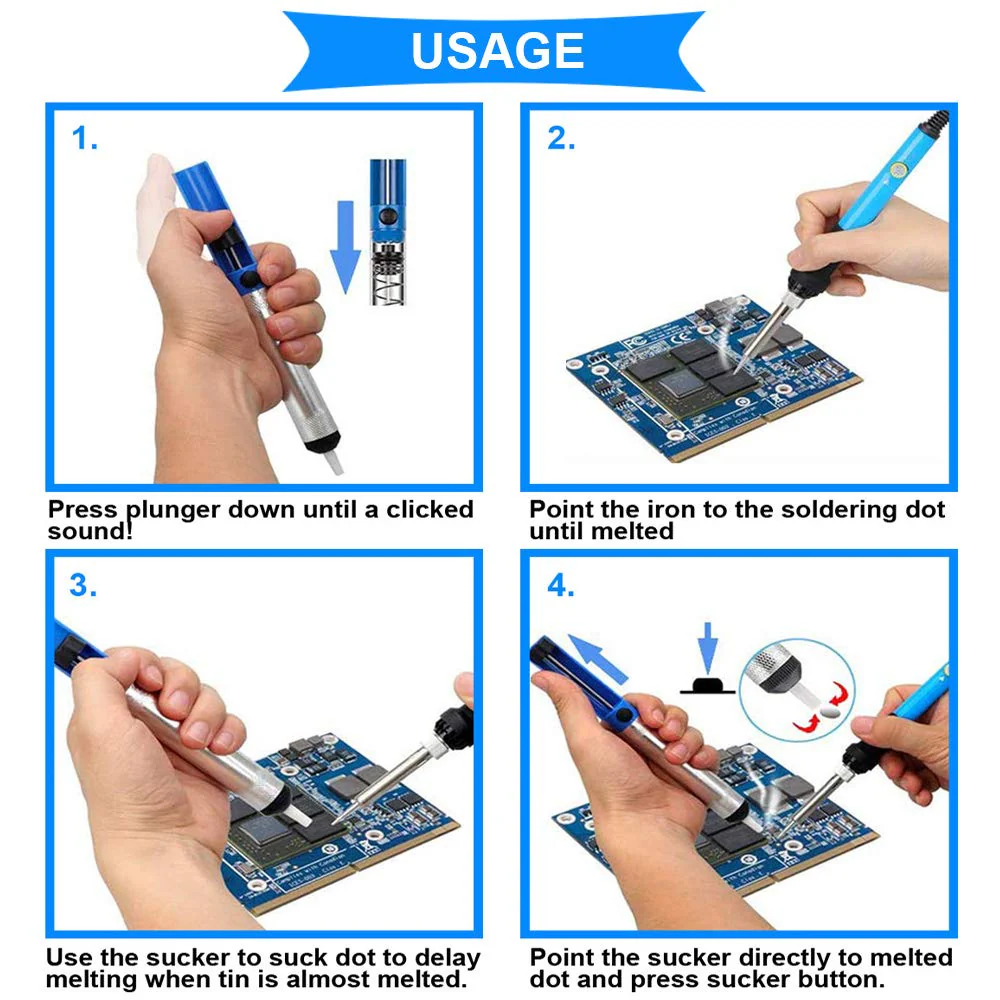 Youmile Soldering Suction Desoldering Pump, Vacuum Pump, Soldering Remover, Soldering Accessories with Desoldering Wick, 2 Pieces Replacement Nozzle, 2 Pieces Heat-resistant Hose - Image 5