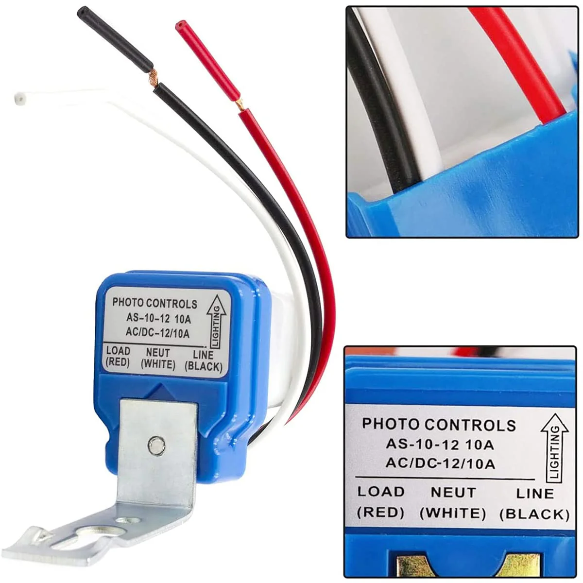 Youmile Twilight Switch AC DC 12V 10A Auto On Off Photocell Light Switch Light Sensor Switch Twilight Sensor Night Light Sensor Photo Switch Light Sensor Switch with Cable Cap Pack of 2 - Image 2