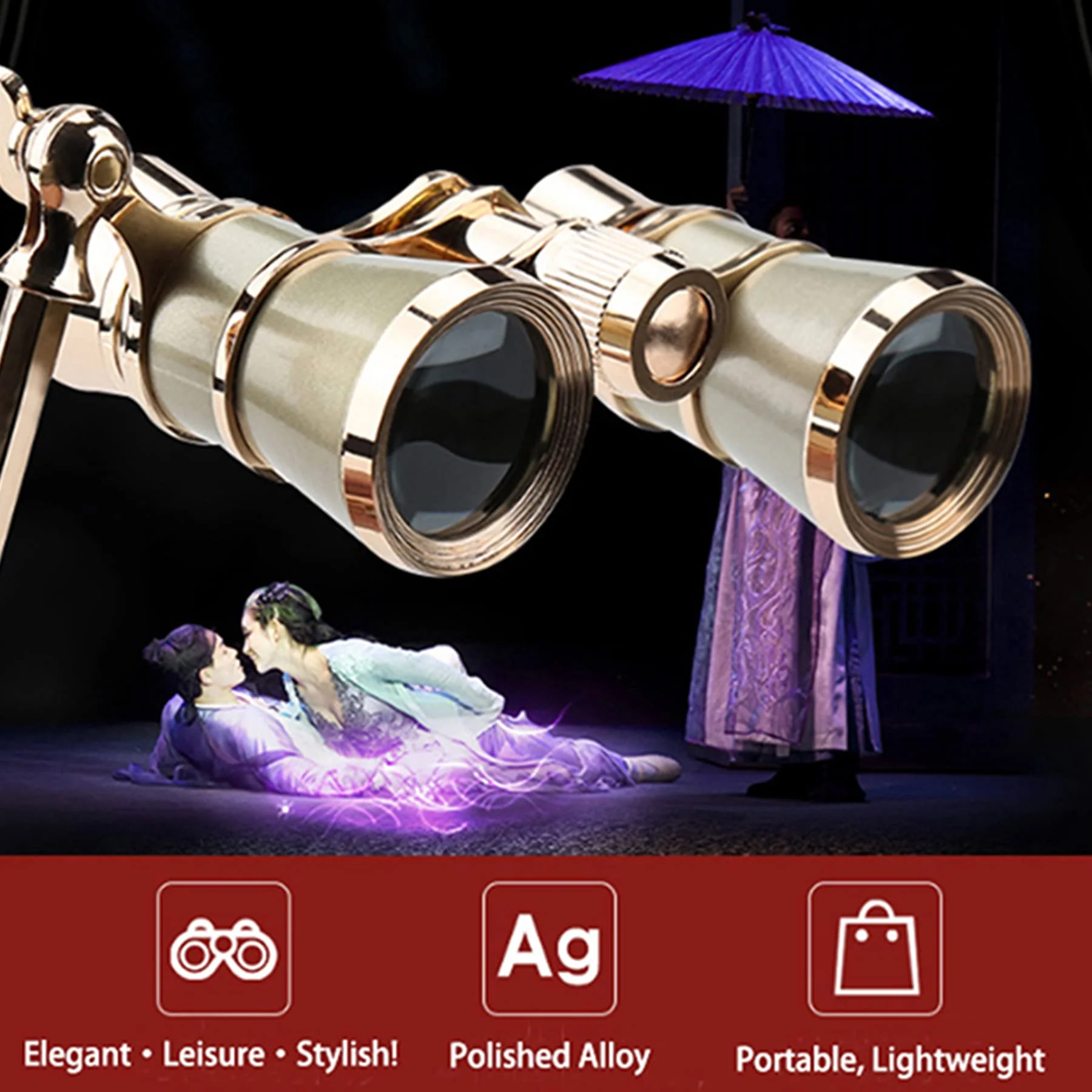 Yourelexit® Opera Glasses Binoculars 3X25 Lorgnette Theater Glasses Optical BK9 Mini Compact Lightweight Built-in Foldable Adjustable Handle Vintage for Adults Kids Women in Musical Concert Cinema - Image 6