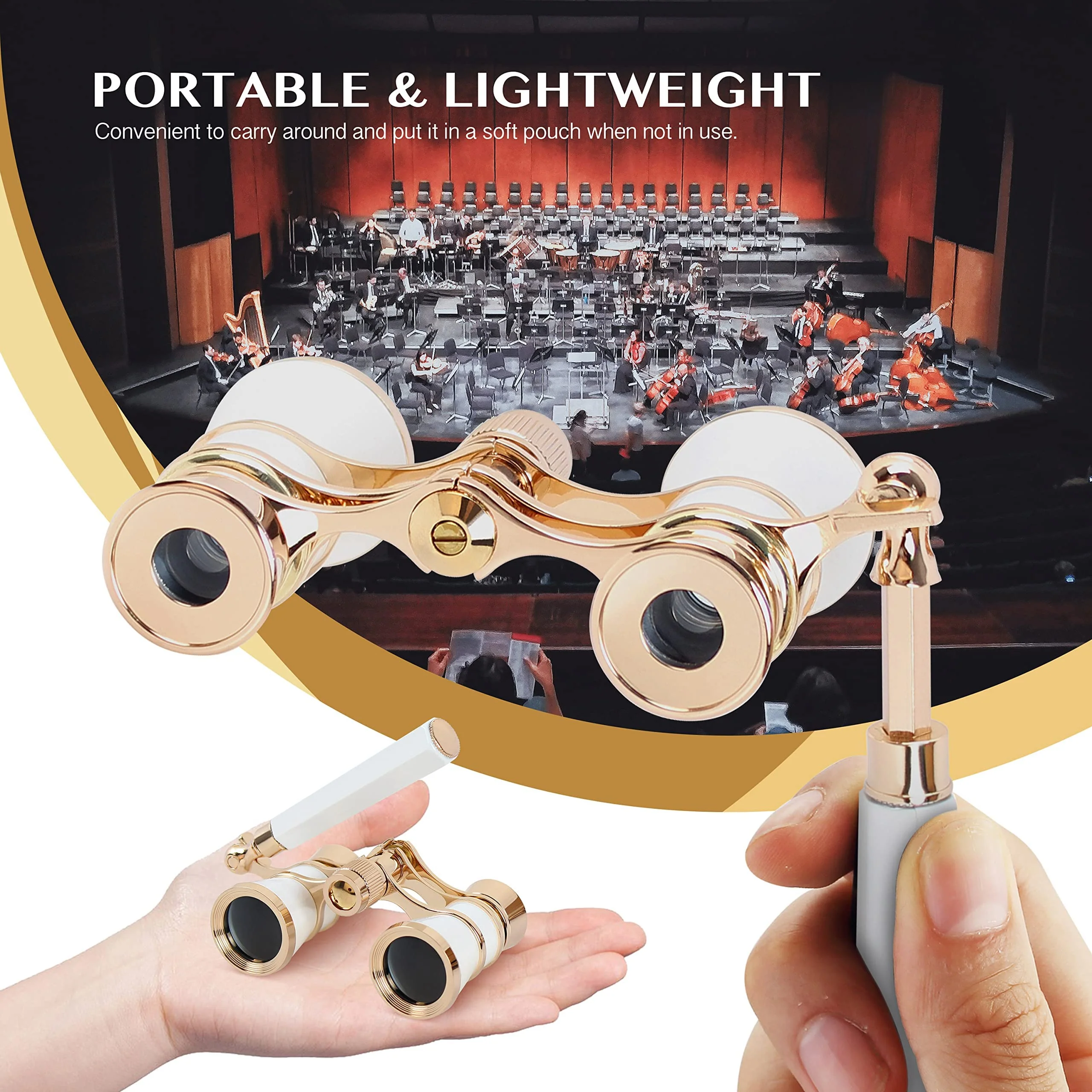 Yourelexit® Opera Glasses Binoculars 3X25 Lorgnette Theater Glasses Optical BK9 Mini Compact Lightweight Built-in Foldable Adjustable Handle Vintage for Adults Kids Women in Musical Concert Cinema - Image 7