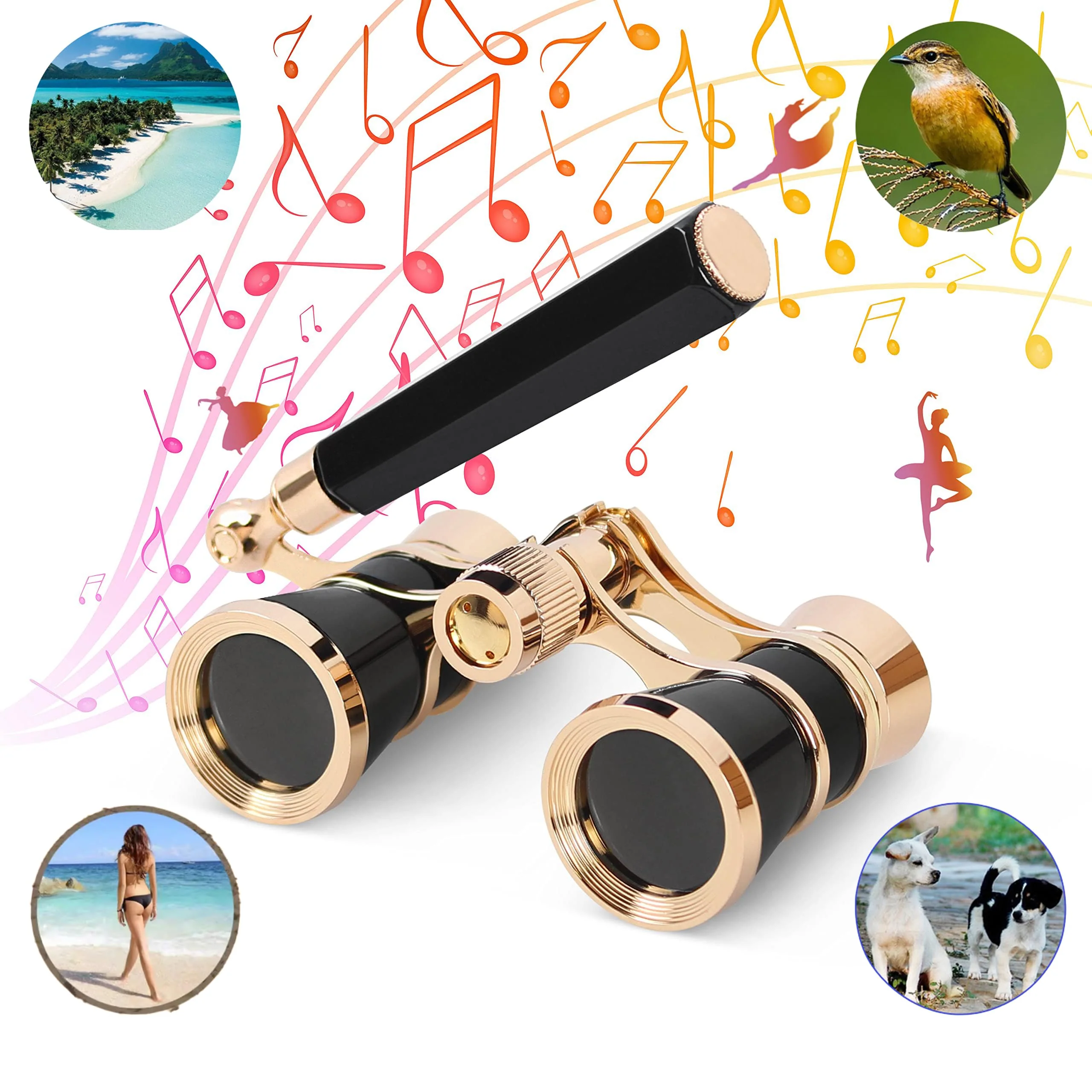 Yourelexit® Opera Glasses Binoculars 3X25 Lorgnette Theater Glasses Optical BK9 Mini Compact Lightweight Built-in Foldable Adjustable Handle Vintage for Adults Kids Women in Musical Concert Cinema - Image 2