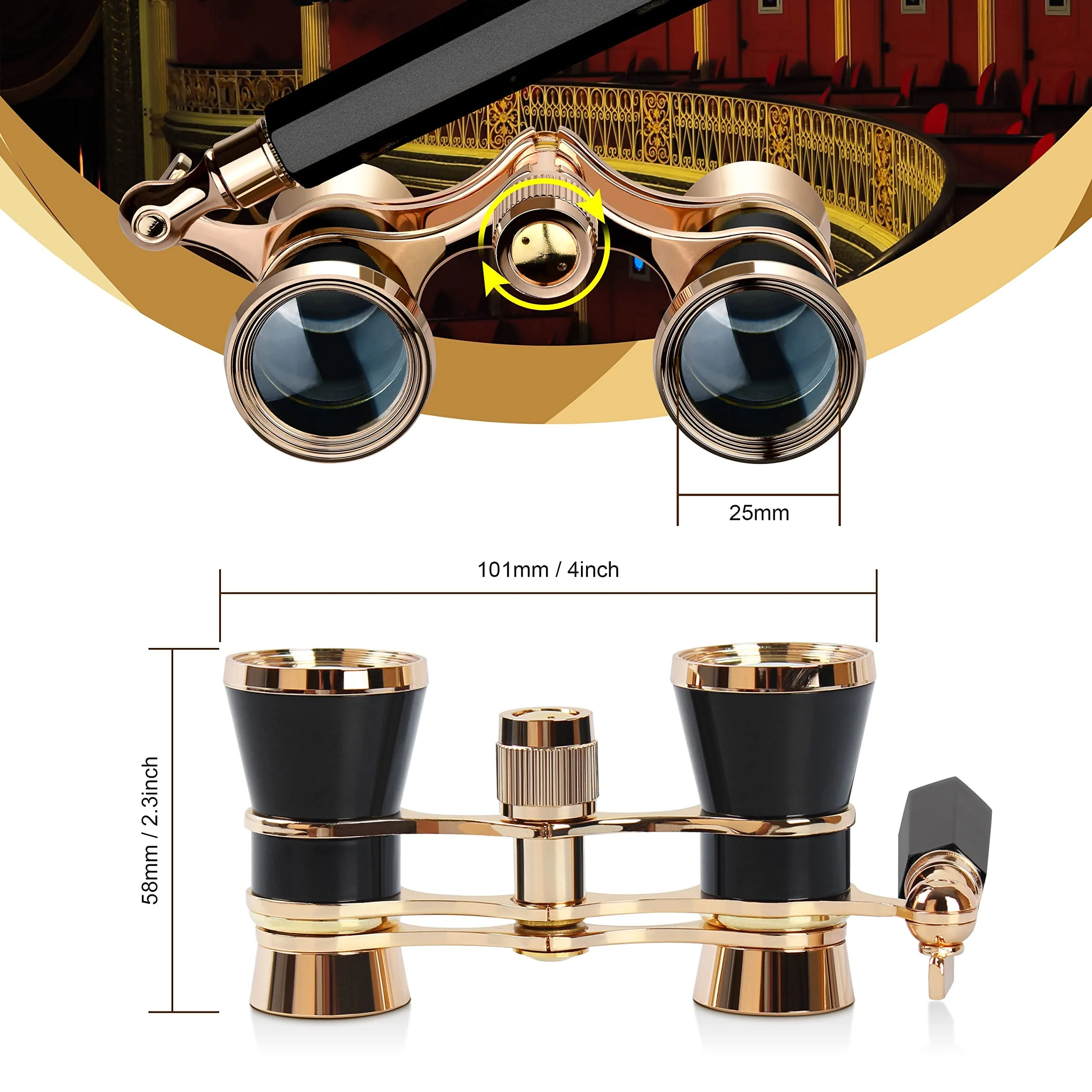 Yourelexit® Opera Glasses Binoculars 3X25 Lorgnette Theater Glasses Optical BK9 Mini Compact Lightweight Built-in Foldable Adjustable Handle Vintage for Adults Kids Women in Musical Concert Cinema - Image 8