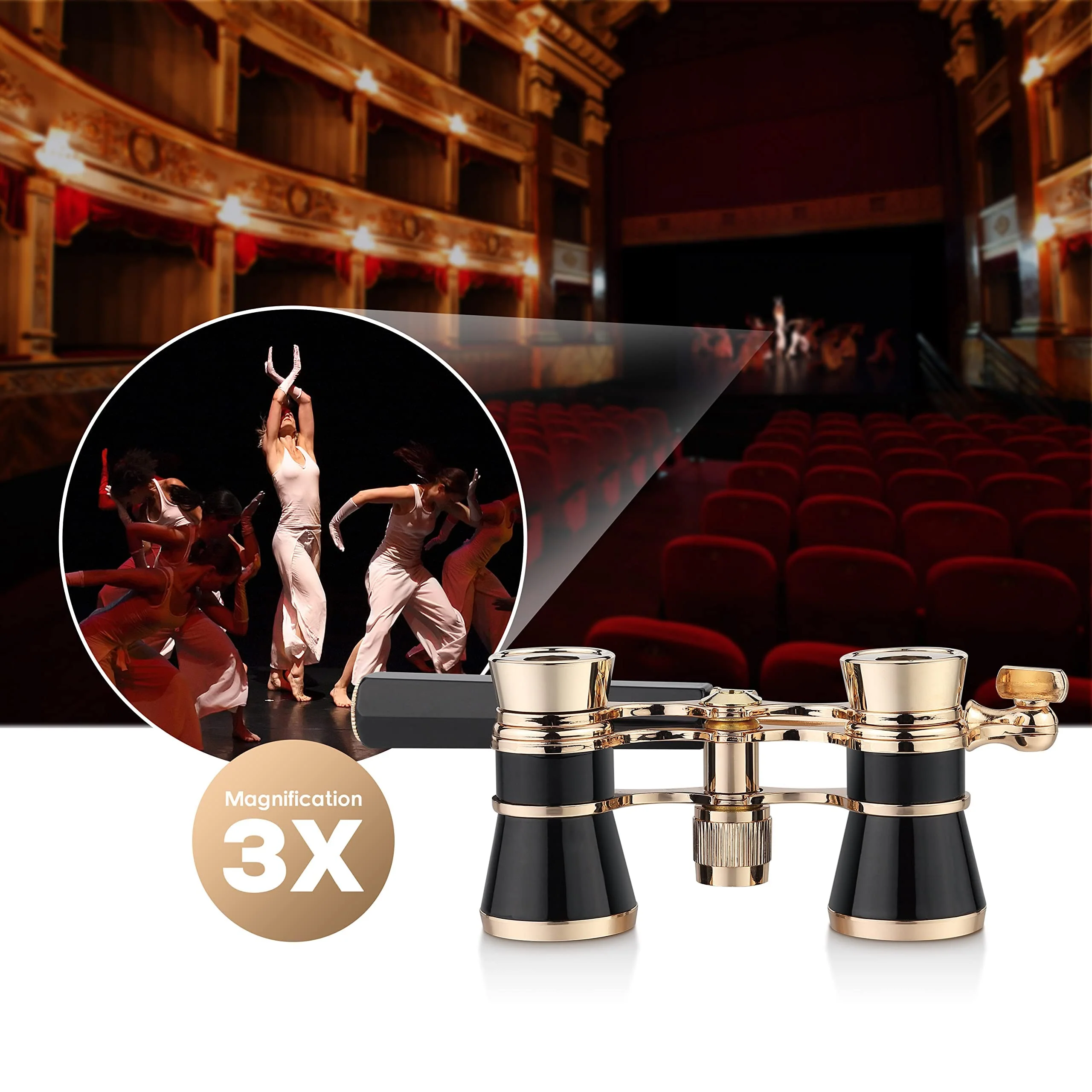 Yourelexit® Opera Glasses Binoculars 3X25 Lorgnette Theater Glasses Optical BK9 Mini Compact Lightweight Built-in Foldable Adjustable Handle Vintage for Adults Kids Women in Musical Concert Cinema - Image 7