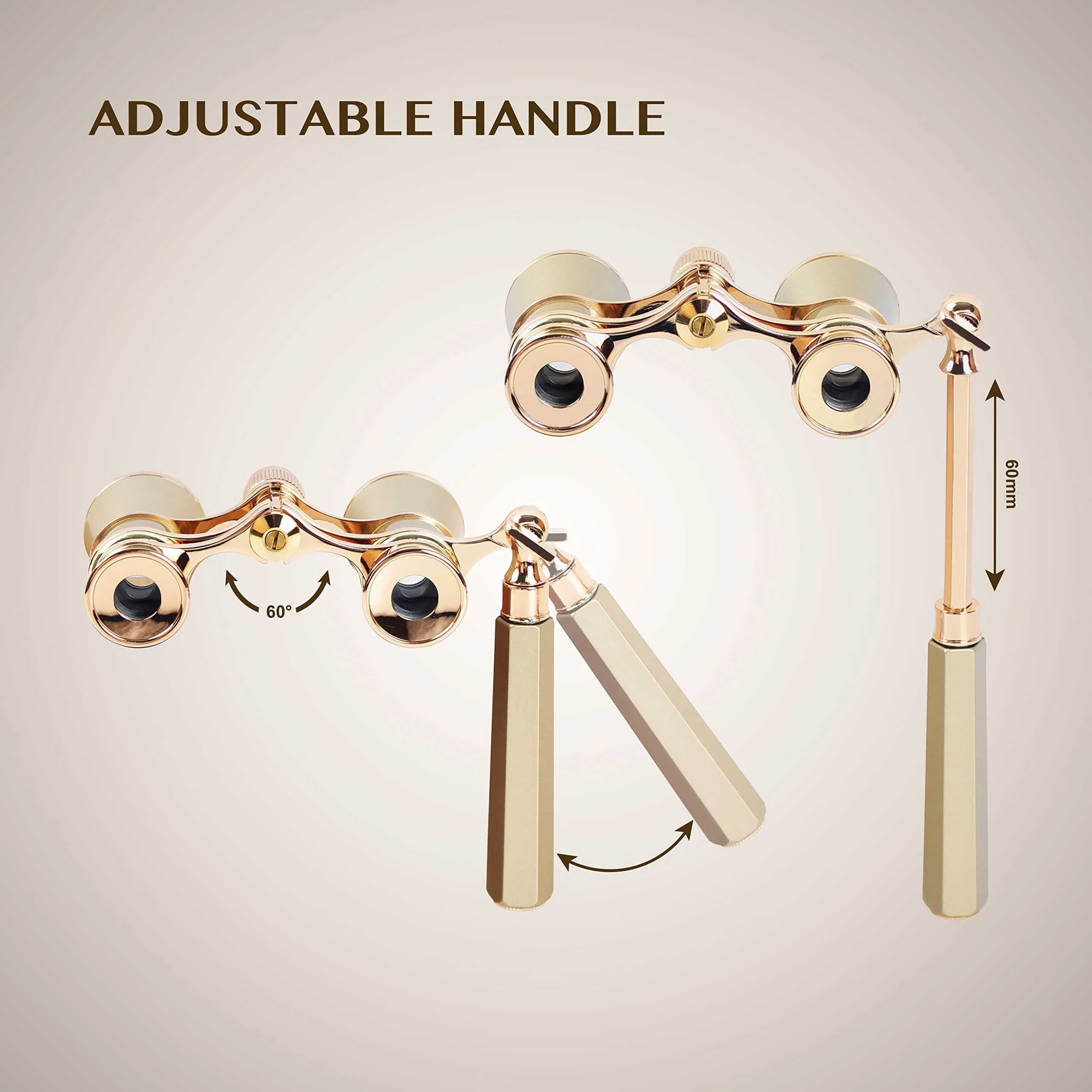 Yourelexit® Opera Glasses Binoculars 3X25 Lorgnette Theater Glasses Optical BK9 Mini Compact Lightweight Built-in Foldable Adjustable Handle Vintage for Adults Women Men in Musical Concert Cinema Gold With Handle and Neck Chain - Image 6