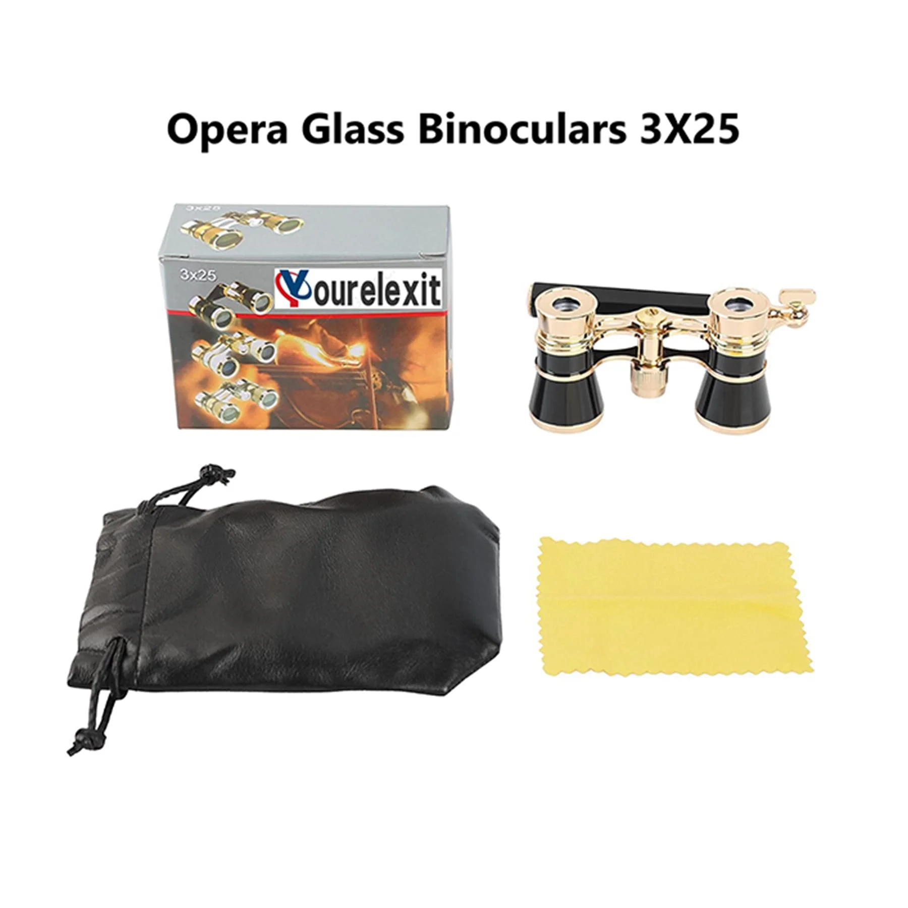 Yourelexit® Opera Glasses Binoculars 3X25 Lorgnette Theater Glasses Optical BK9 Mini Compact Lightweight Built-in Foldable Adjustable Handle Vintage for Adults Women Men in Musical Concert Cinema Gold With Handle and Neck Chain - Image 9