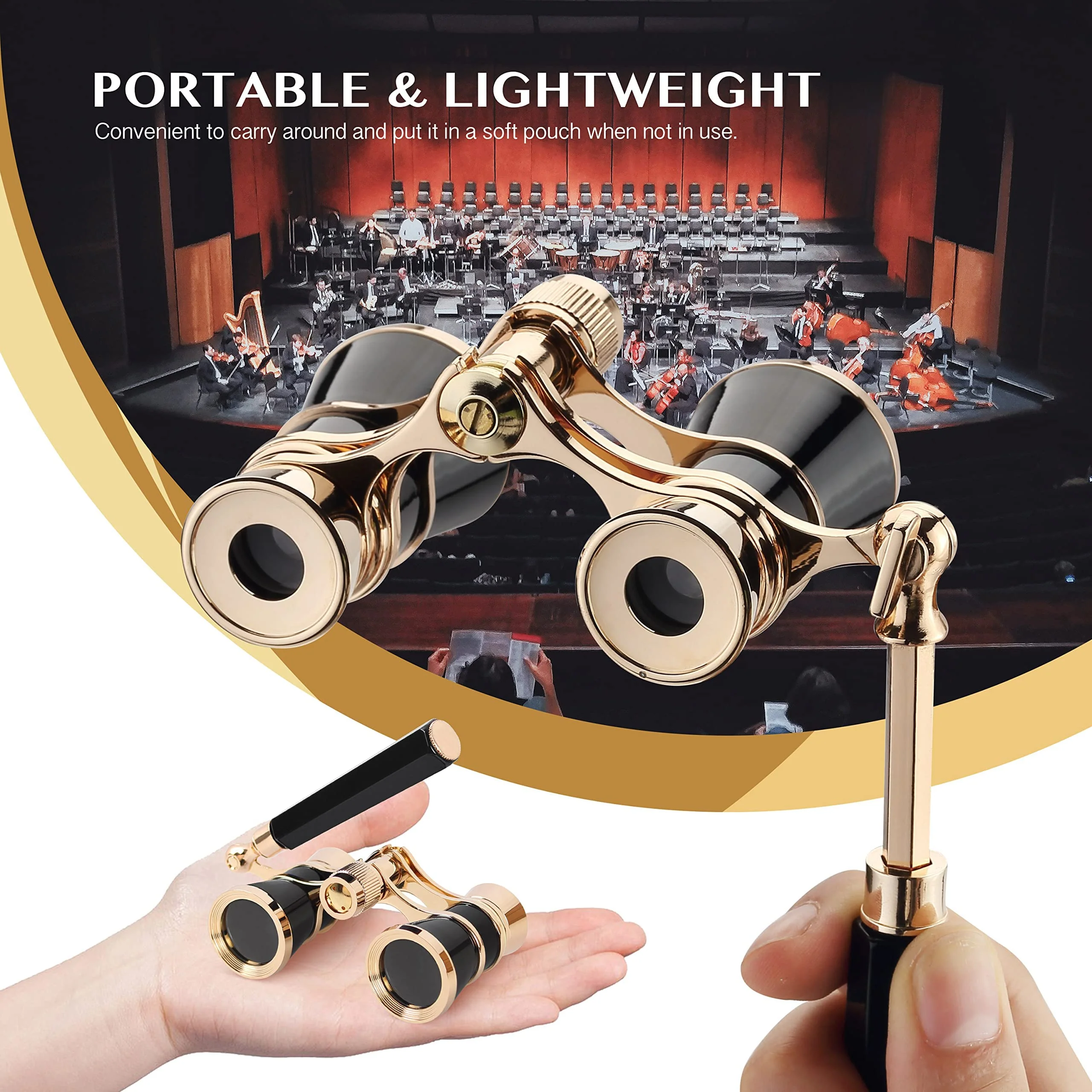 Yourelexit® Opera Glasses Binoculars 3X25 Lorgnette Theater Optical BK9 Glasses Mini Compact Lightweight Built-in Foldable Adjustable Handle Vintage for Adults Kids Women in Musical Concert Cinema - Image 4