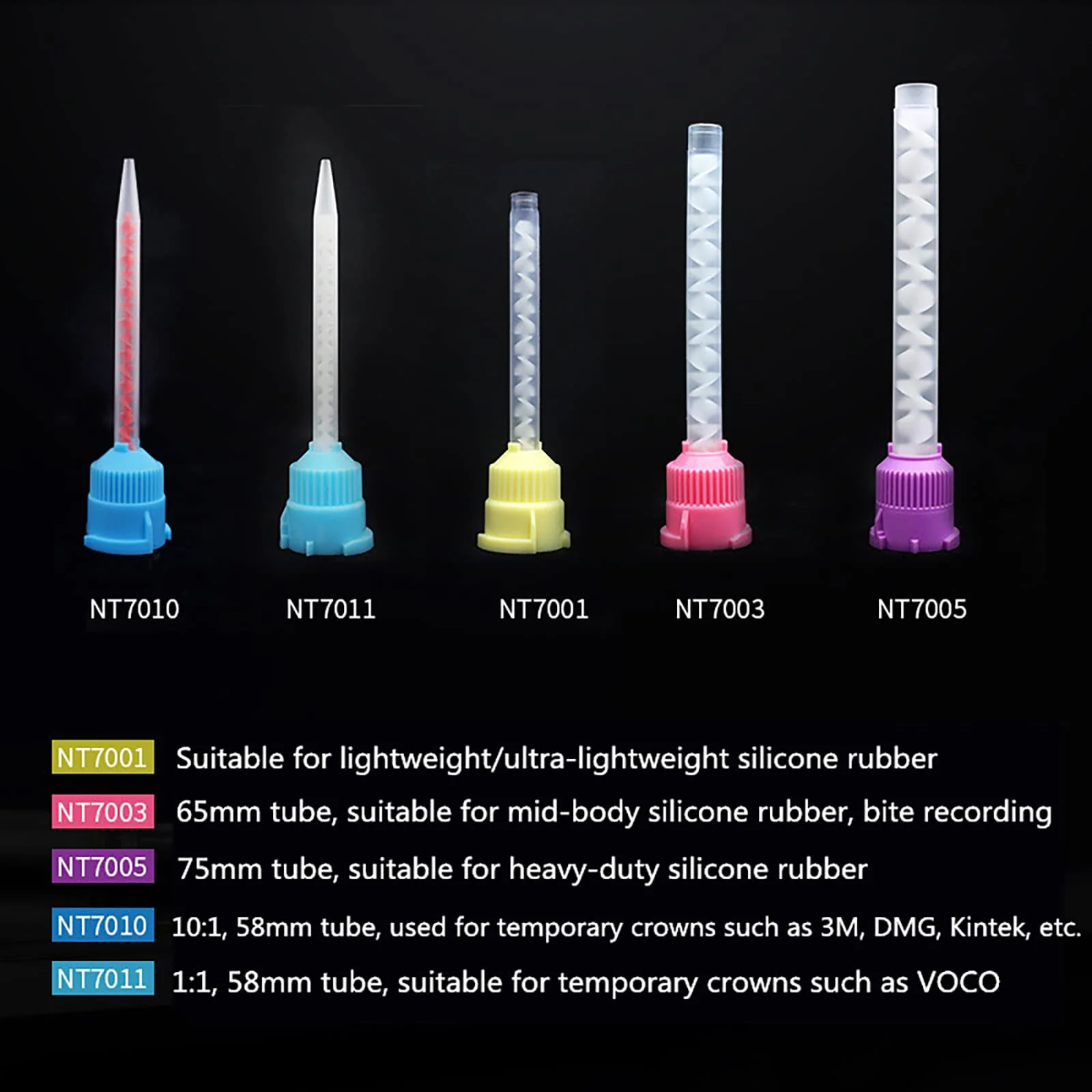 YOUYA DENTAL Dental Impression Mixing Tips, 50 Pieces Dental Intra Oral Tips for Dentistry Materials Mixing Tube Disposable Silicone Rubber Head Lab Products - Red Blue - Image 3