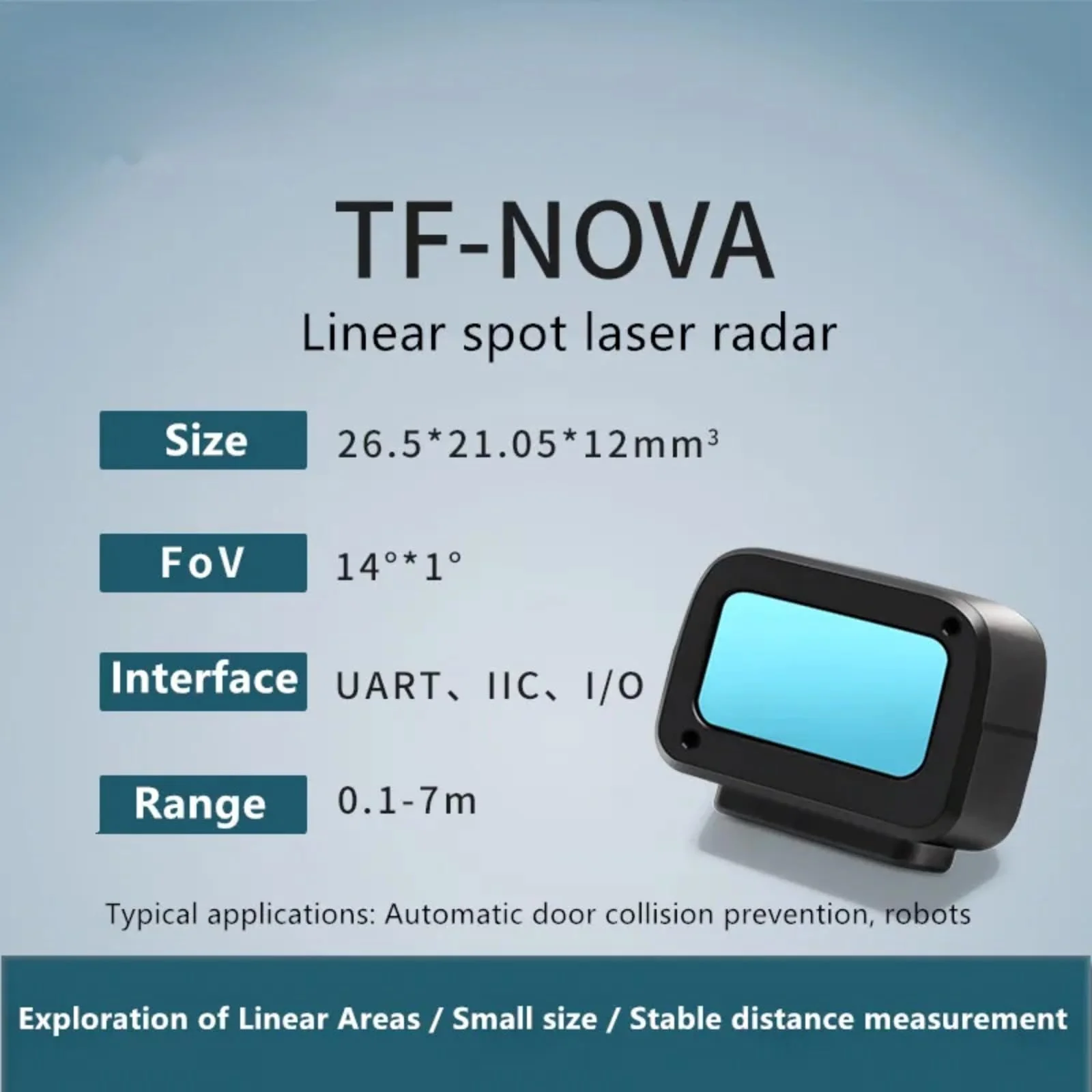 youyeetoo TF-Nova Lidar Sensor - 0.1~7 Metres, 100Hz, 5g, 100Klux, Small Linear Dot Laser Radar, 5V UART IIC I/O Interface - Image 2
