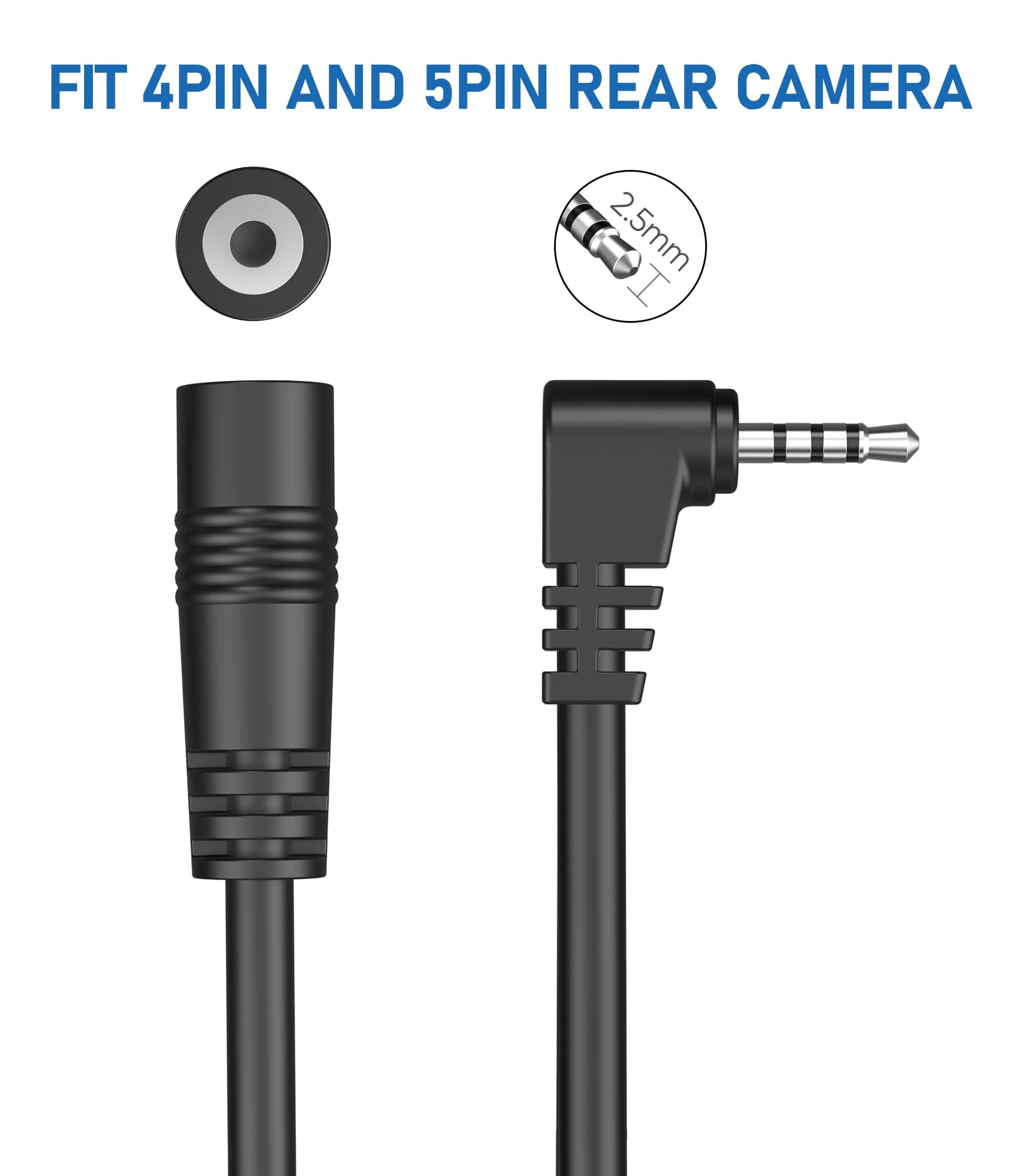 YQMAJIM 2.5mm Dash Cam Rear View Camera Extension Cable, (6Ft Thicker) 90 Degree Backup Camera Extension Cord, Mirror Cam Extension Adapter Wire Compatible with 4Pin and 5Pin Dashcam Reverse Cam - Image 2