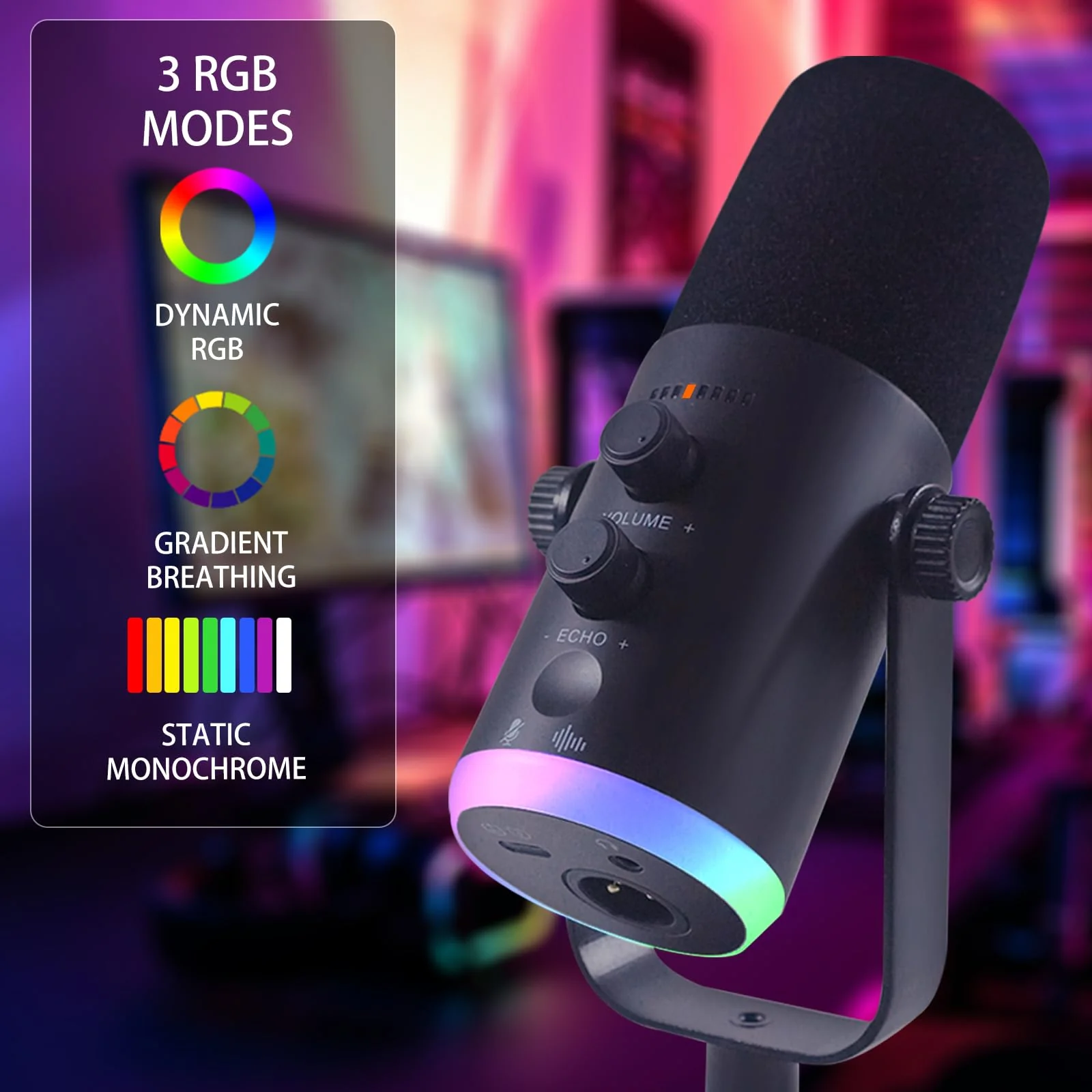 YU7 USB/XLR Dual-Mode Dynamic Gaming Microphone for PS5/PC/Mac/mobile Phones, 48kHz HiFi, Noise Reduction, RGB Gaming Light YouTube/TikTok Streaming Live mic, Can be Used for Microphone Stand - Image 3