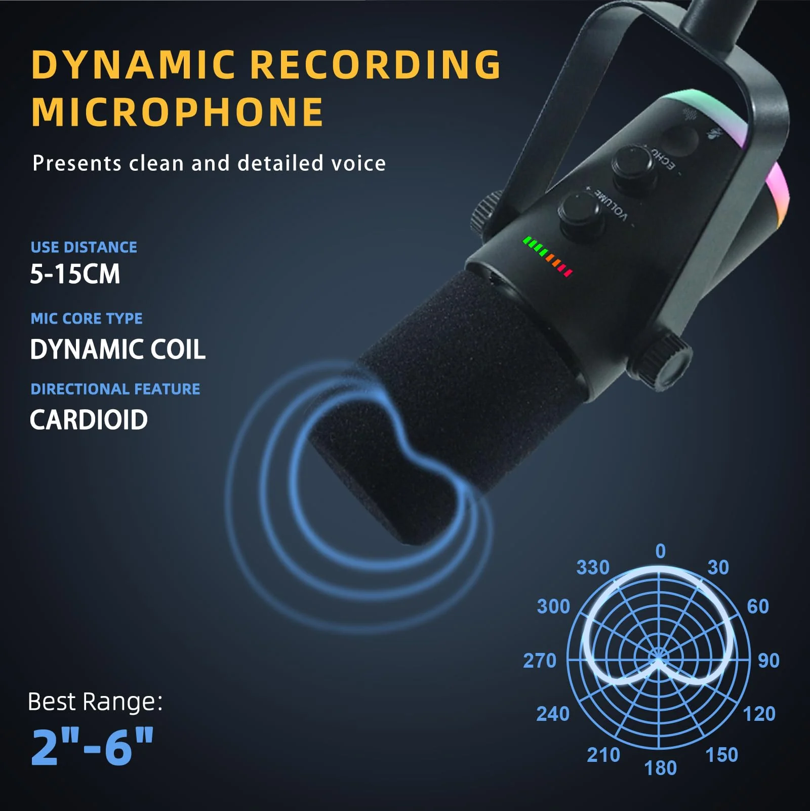 YU7 USB/XLR Dual-Mode Dynamic Gaming Microphone for PS5/PC/Mac/mobile Phones, 48kHz HiFi, Noise Reduction, RGB Gaming Light YouTube/TikTok Streaming Live mic, Can be Used for Microphone Stand - Image 7