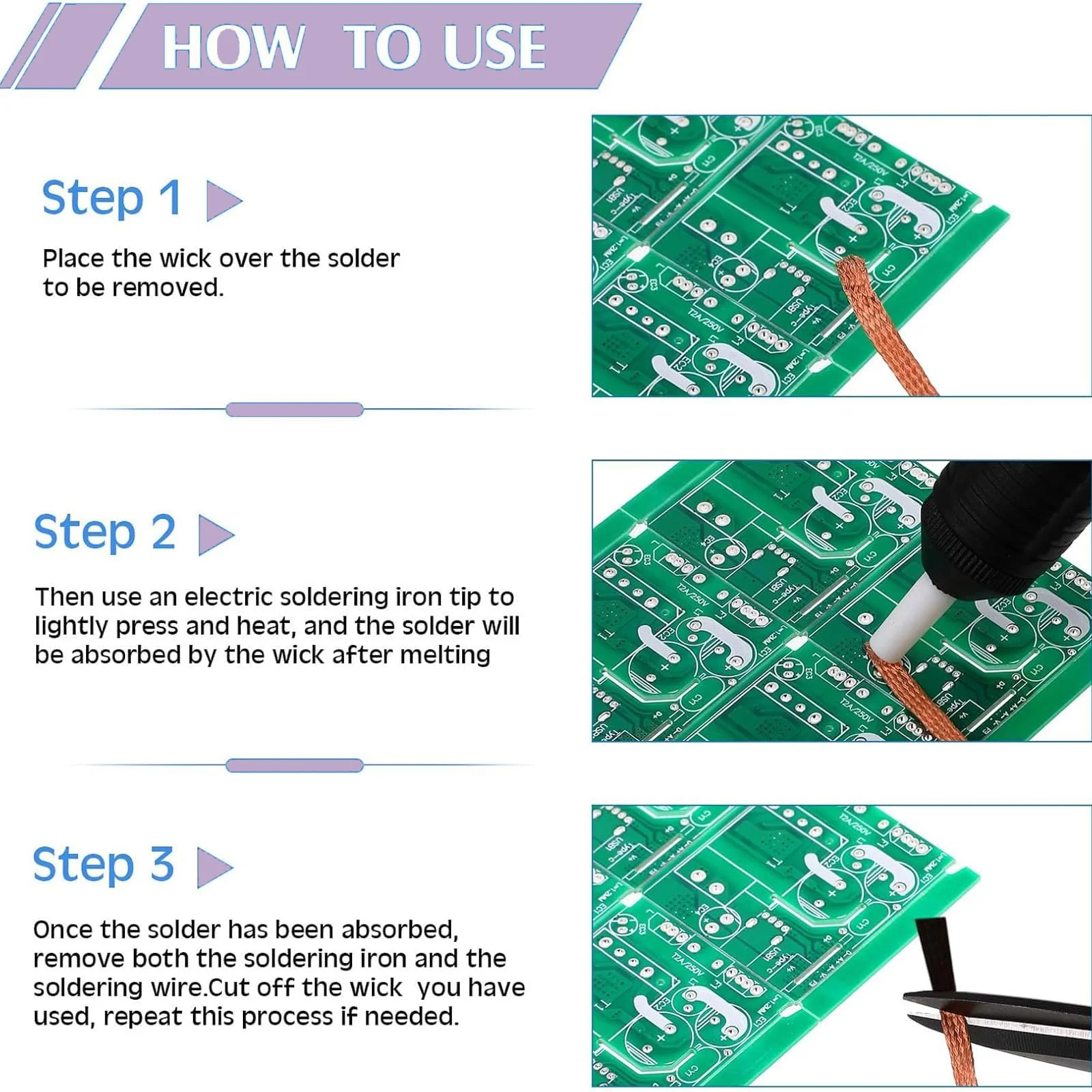 Yuannee Desoldering Wire, 4 Pieces Soldering Braid Copper Desoldering Wire Desoldering Wire with Flux Soldering Strips High Thermal Conductivity Soldering Wire Tin Desoldering Wire for PCB Repairs - 2 - Image 5