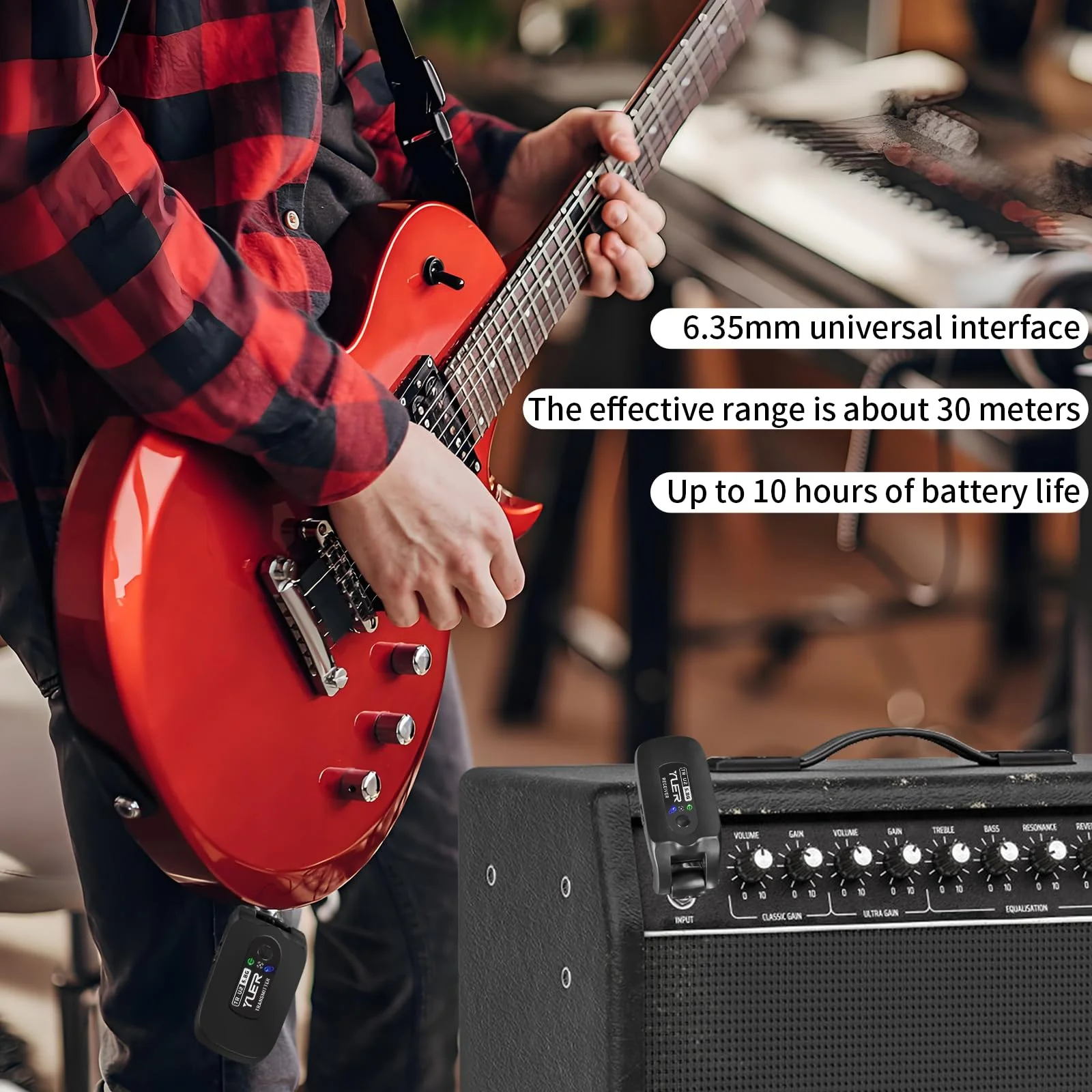 YUER 5.8GHz Wireless Guitar System: Anti Interference Wireless Transmitter Receiver, Rechargeable Plug And Play Guitar Accessories for Electric Guitar Bass with Dual Ended USB Charging Cable - Image 4