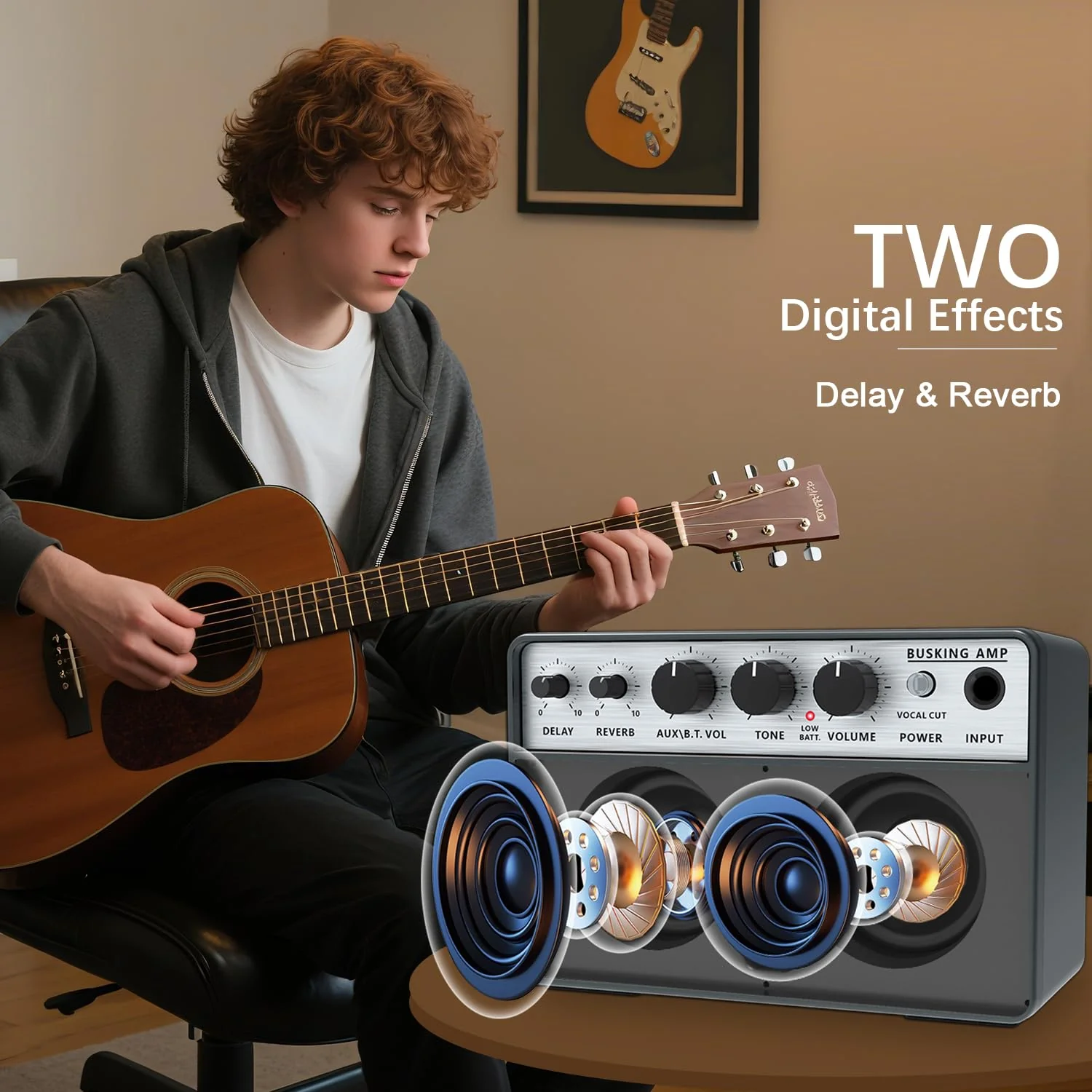 Yuer BA-10Pro 10W Acoustic Guitar Amp, Portable Vocal & Guitar Amplifier with Digital Delay/Reverb Effect Headphone Jack/OTG Wireless Small Guitars Amp for Recording, Practice, Travel with Carry Bag - Image 4