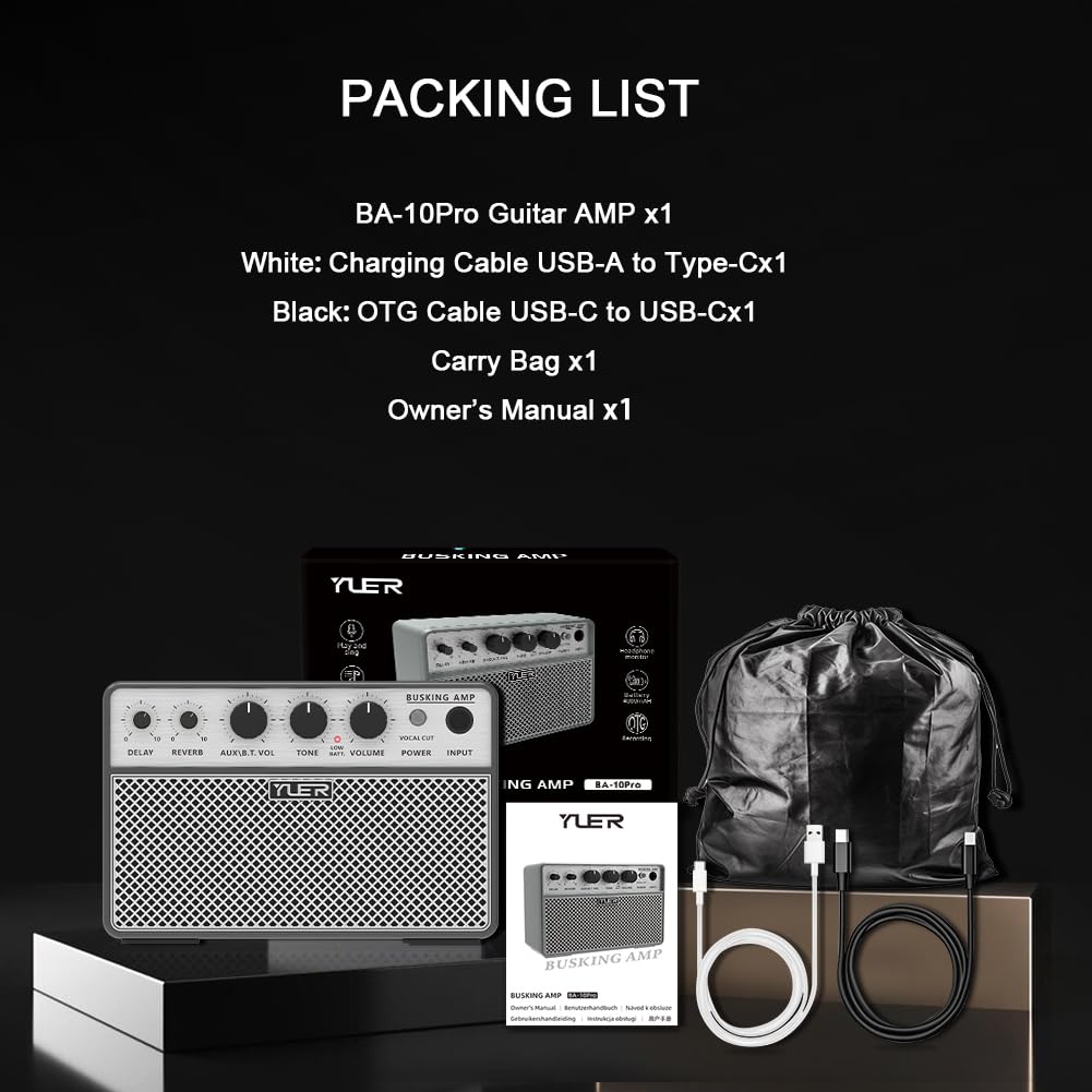 Yuer BA-10Pro 10W Acoustic Guitar Amp, Portable Vocal & Guitar Amplifier with Digital Delay/Reverb Effect Headphone Jack/OTG Wireless Small Guitars Amp for Recording, Practice, Travel with Carry Bag - Image 8
