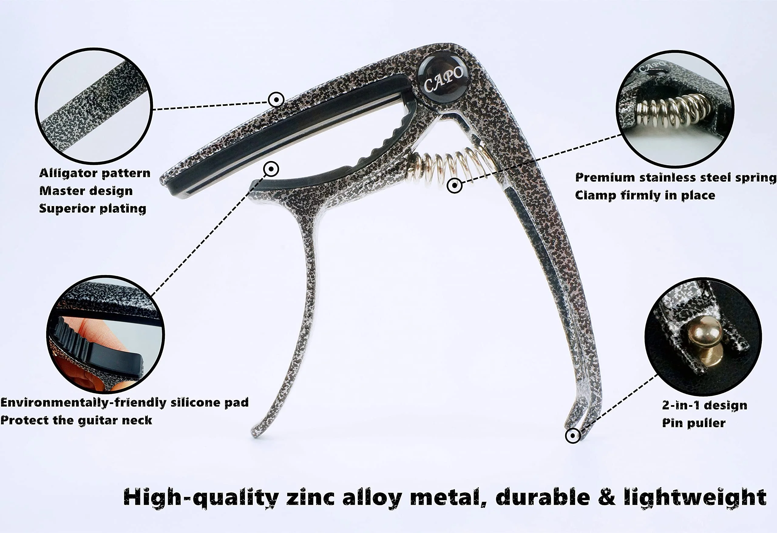 Yunshan Guitar Capo, Lightweight Zinc Alloy Capo for Acoustic and Electric Guitars, Bass, Mandolin, Banjo, Ukulele(Argent Black) Argent Black - Image 3