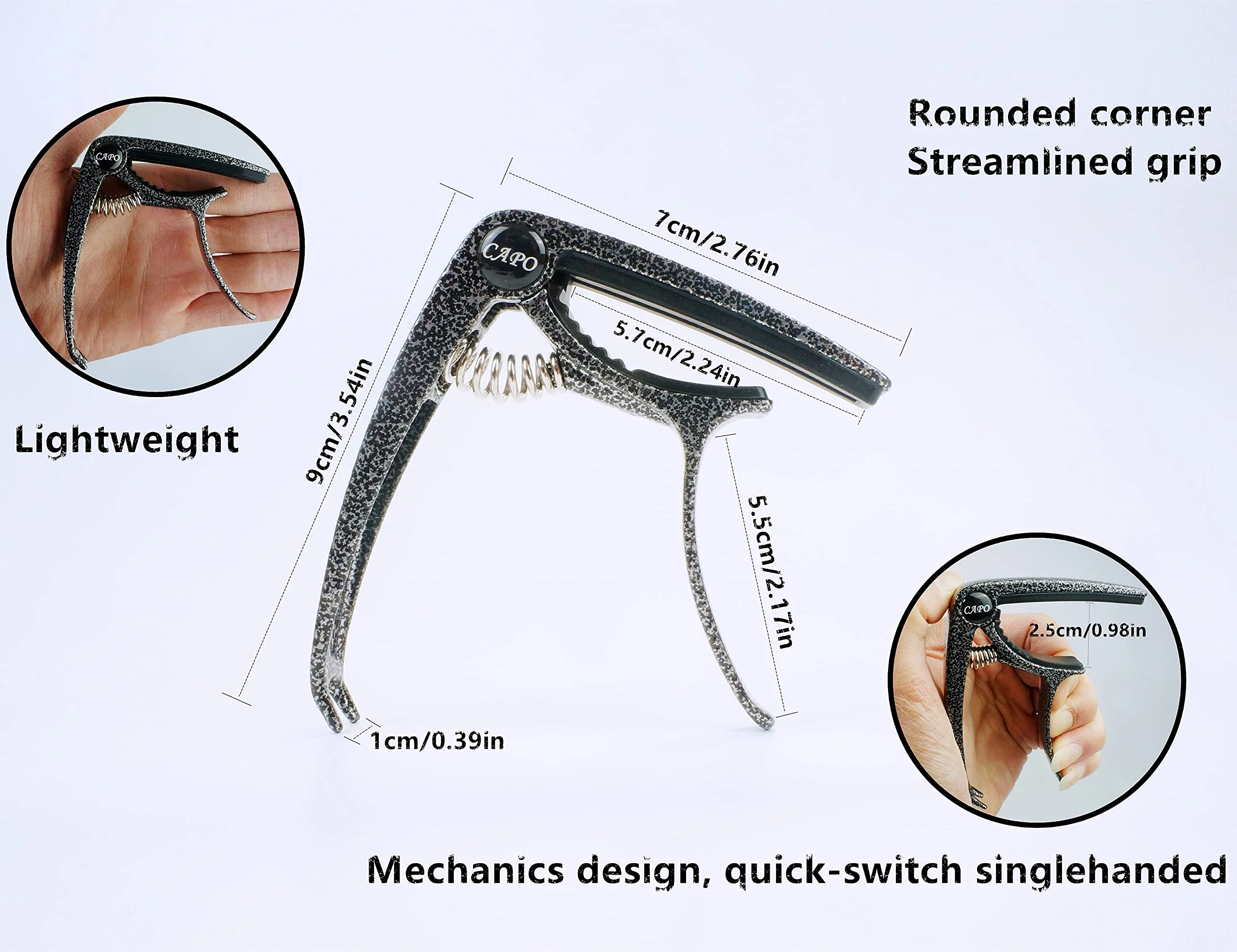 Yunshan Guitar Capo, Lightweight Zinc Alloy Capo for Acoustic and Electric Guitars, Bass, Mandolin, Banjo, Ukulele(Argent Black) Argent Black - Image 4