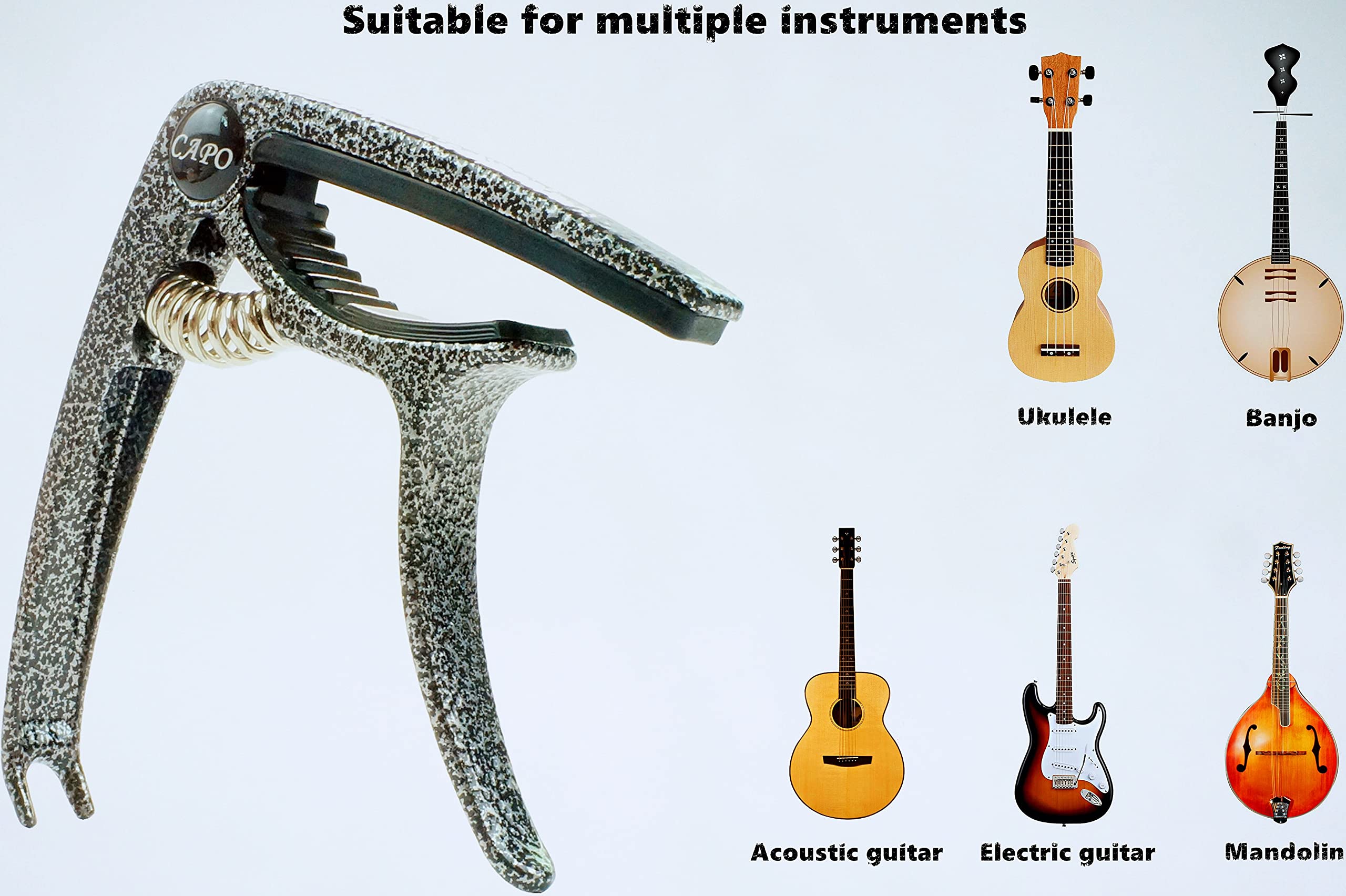 Yunshan Guitar Capo, Lightweight Zinc Alloy Capo for Acoustic and Electric Guitars, Bass, Mandolin, Banjo, Ukulele(Argent Black) Argent Black - Image 5