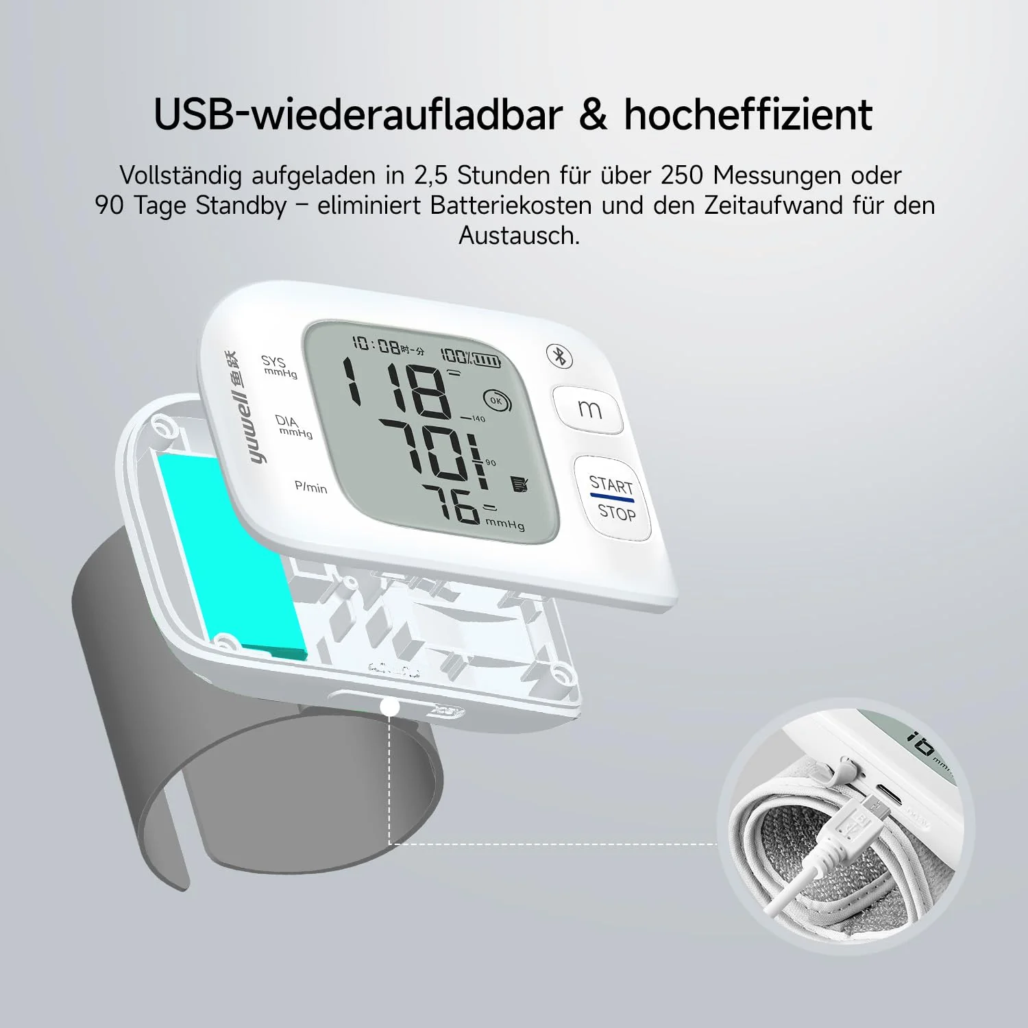 yuwell Intelligent Rechargeable Wrist Blood Pressure Monitor for Home Use, Large Blood Pressure Cuff, Blood Pressure Device with Irregular Heartbeat and Voice Function (YE8800AR) Ye8800ar - Image 4