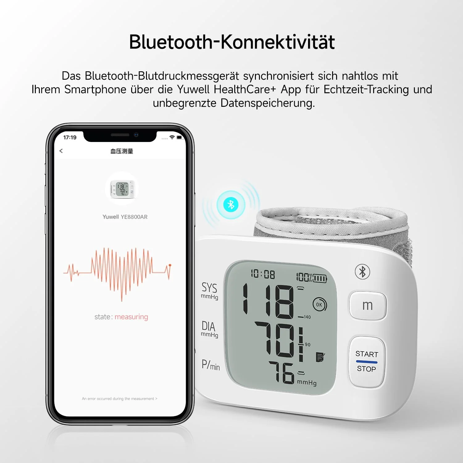 yuwell Intelligent Rechargeable Wrist Blood Pressure Monitor for Home Use, Large Blood Pressure Cuff, Blood Pressure Device with Irregular Heartbeat and Voice Function (YE8800AR) Ye8800ar - Image 5