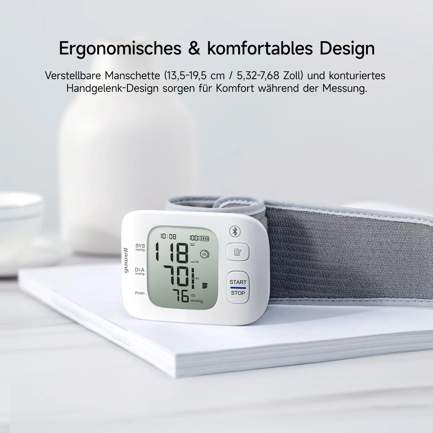 yuwell Intelligent Rechargeable Wrist Blood Pressure Monitor for Home Use, Large Blood Pressure Cuff, Blood Pressure Device with Irregular Heartbeat and Voice Function (YE8800AR) Ye8800ar - Image 6