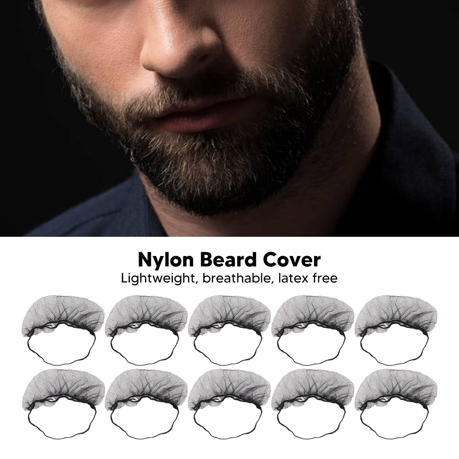 YUYTE Beard Protection Nets, Pack of 100 Nylon Beard Nets, Beard Protection, Disposable Nylon, Elastic, Breathable, Latex-Free, Beard Protection Nets (Black) Black - Image 3