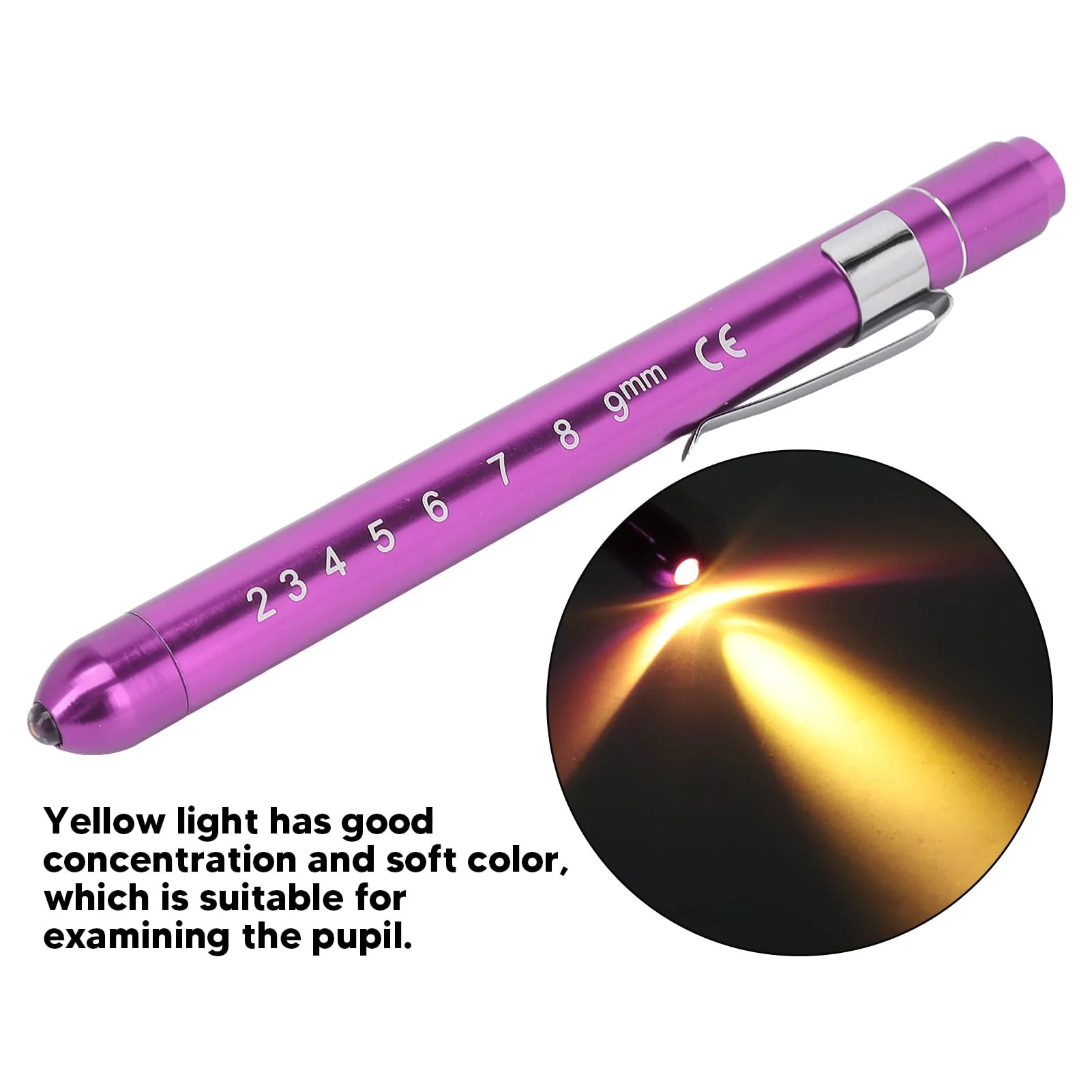 YUYTE Pen Light with Pupil Display, Yellow Pen Light with LED Aluminium Alloy, Portable Medical Inspection Pen Lamp for Nurses, Doctors, for Neck, Nose, Ears Purple - Image 5