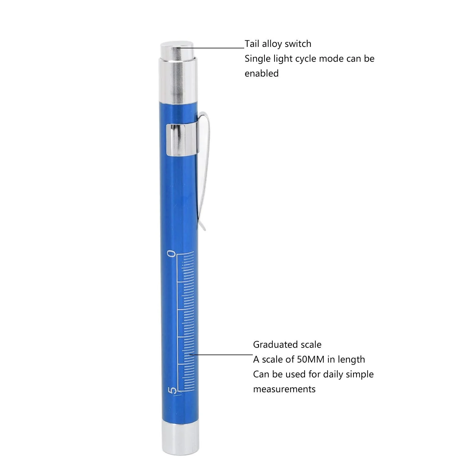 YUYTE Pen Light with Pupil Gauge, LED Pen Light, Yellow Lighting, Concave Head, Aluminium Alloy, Medical Pen Light with Pupil Gauge, for Ear, Nose, Throat (Blue) - Image 2