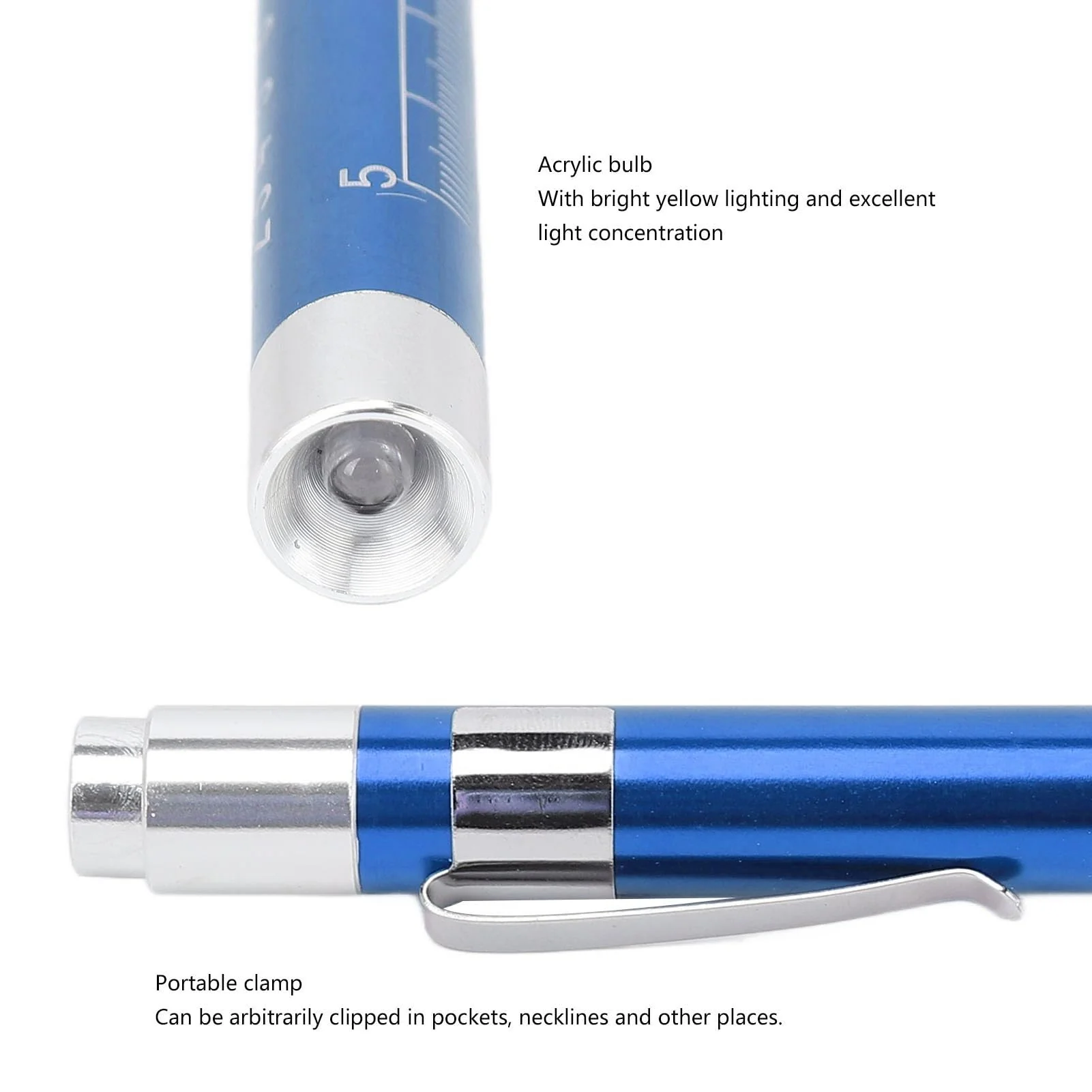 YUYTE Pen Light with Pupil Gauge, LED Pen Light, Yellow Lighting, Concave Head, Aluminium Alloy, Medical Pen Light with Pupil Gauge, for Ear, Nose, Throat (Blue) - Image 3