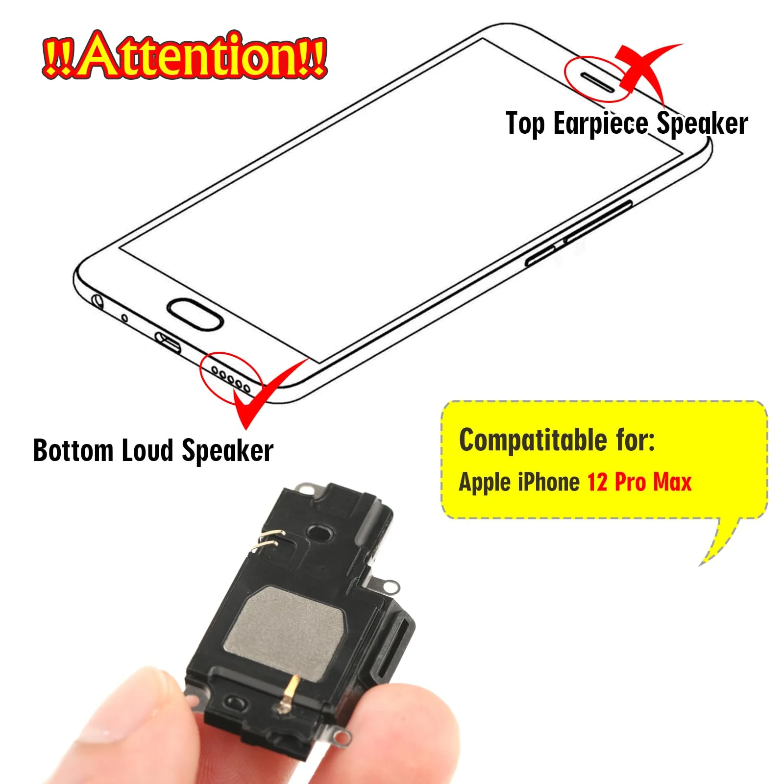 YWLRONG for iPhone 12 Pro Max Loud Speaker Replacement for iPhone 12 Pro Max Loudspeaker 12 Pro Max Ringer Speaker Buzzer Assembly withTools - Image 6