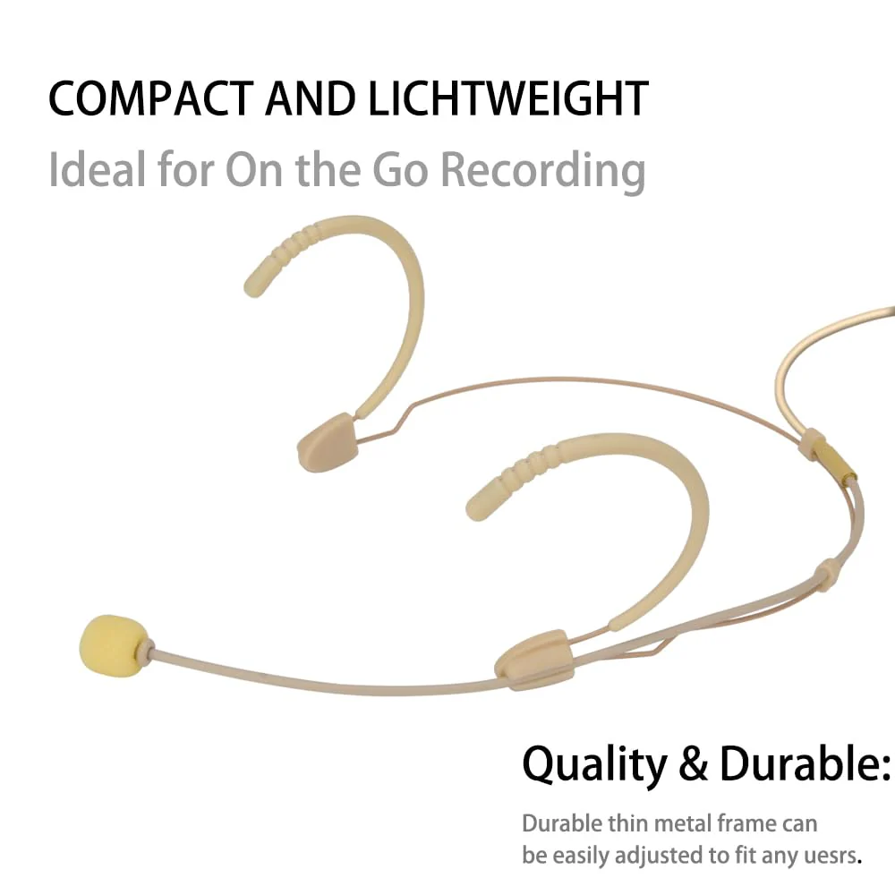 YXG Headworn Earset Over Ear Hanging Mic Beige Low Profile Light-Weight Microphone Compatible with AKG Wireless System Bodypack Transmitter,with 1.45m Cable Mini XLR Plug - Image 5