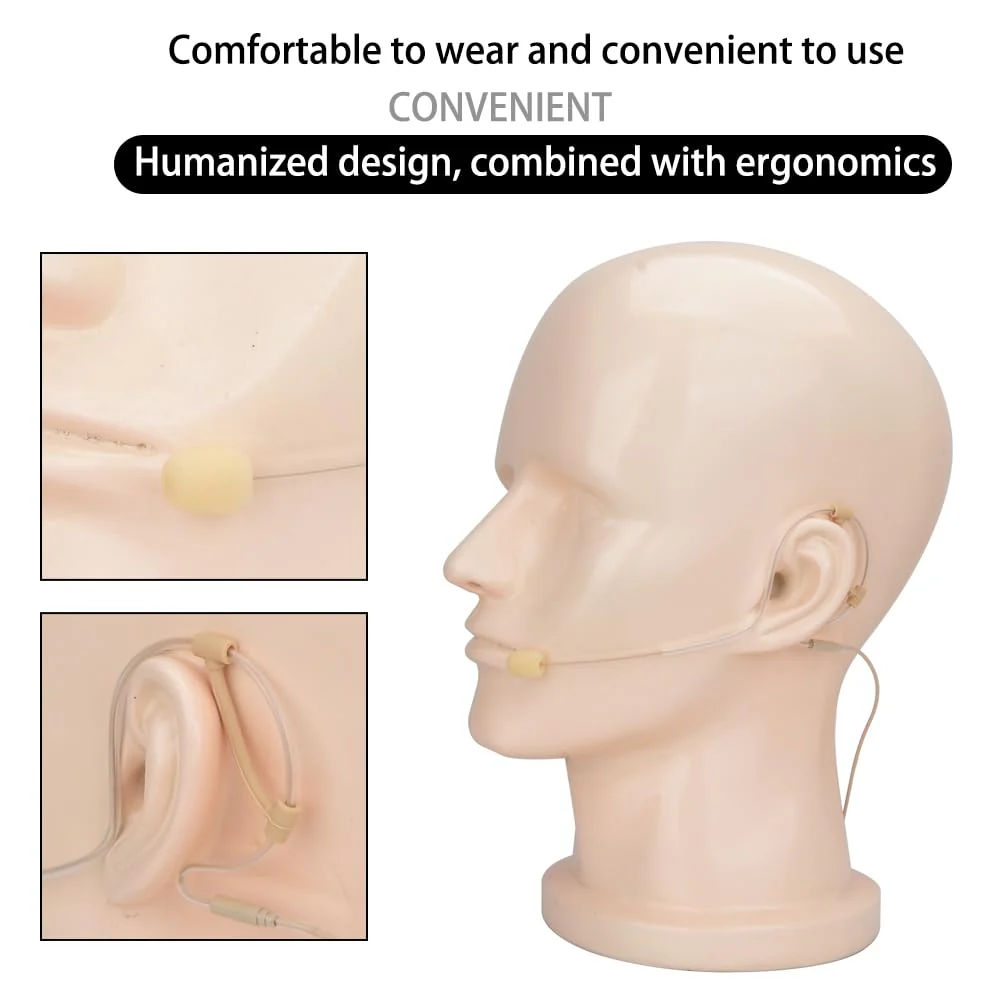 YXG Headworn Earset Over Ear Hanging Mic Beige Low Profile Light-Weight Microphone Compatible with Sennheiser Wireless System Bodypack Transmitter, with 3.5mm Female Screw Plug - Image 3