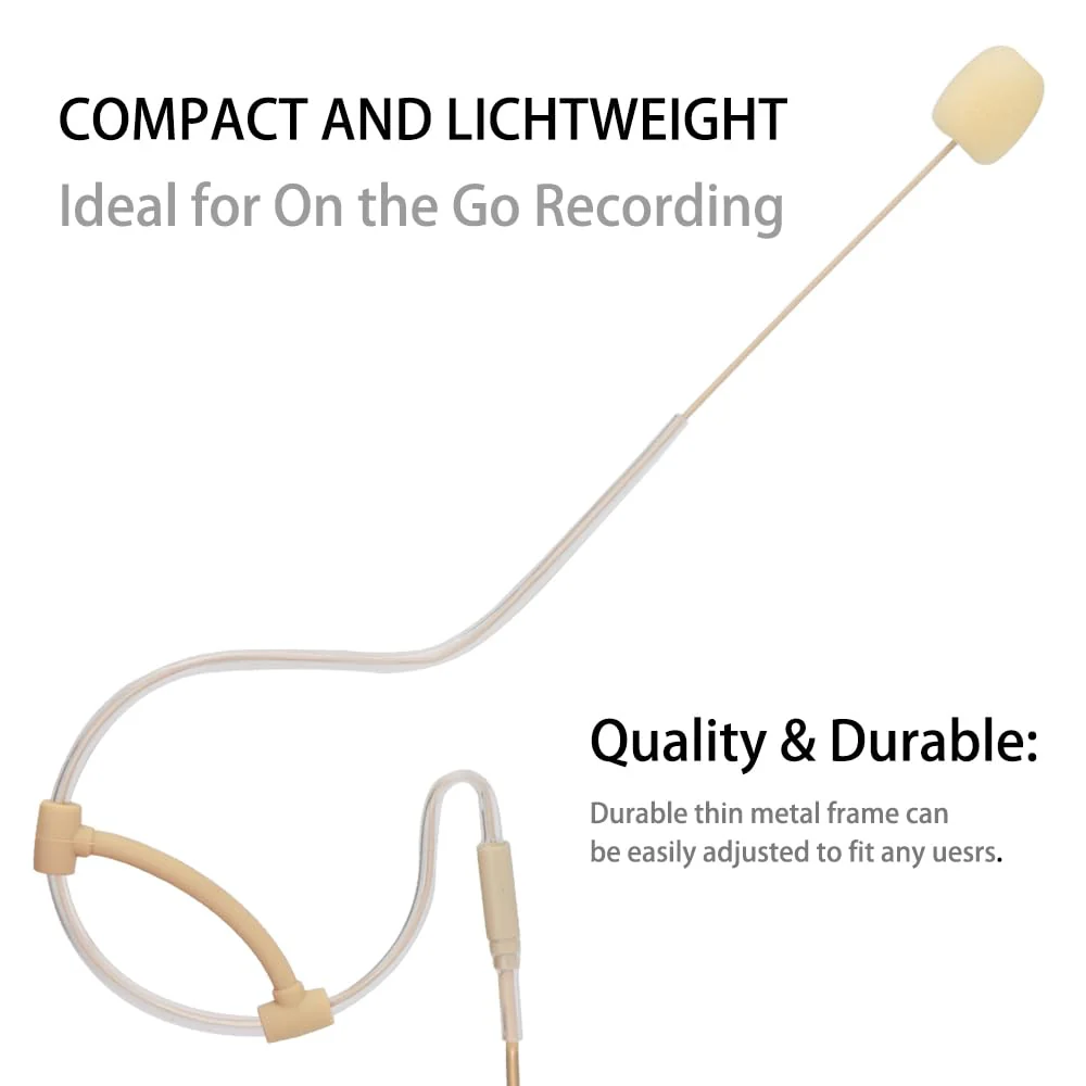 YXG Headworn Earset Over Ear Hanging Mic Beige Low Profile Light-Weight Microphone Compatible with Sennheiser Wireless System Bodypack Transmitter, with 3.5mm Female Screw Plug - Image 5