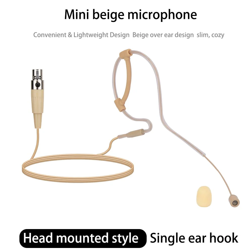 YXG Headworn Earset Over Ear Hanging Mic Beige Low Profile Light-Weight Microphone Compatible with Shure Wireless System Bodypack Transmitter with 1.45m Cable Mini XLR 4 Pin TA4F Plug - Image 9