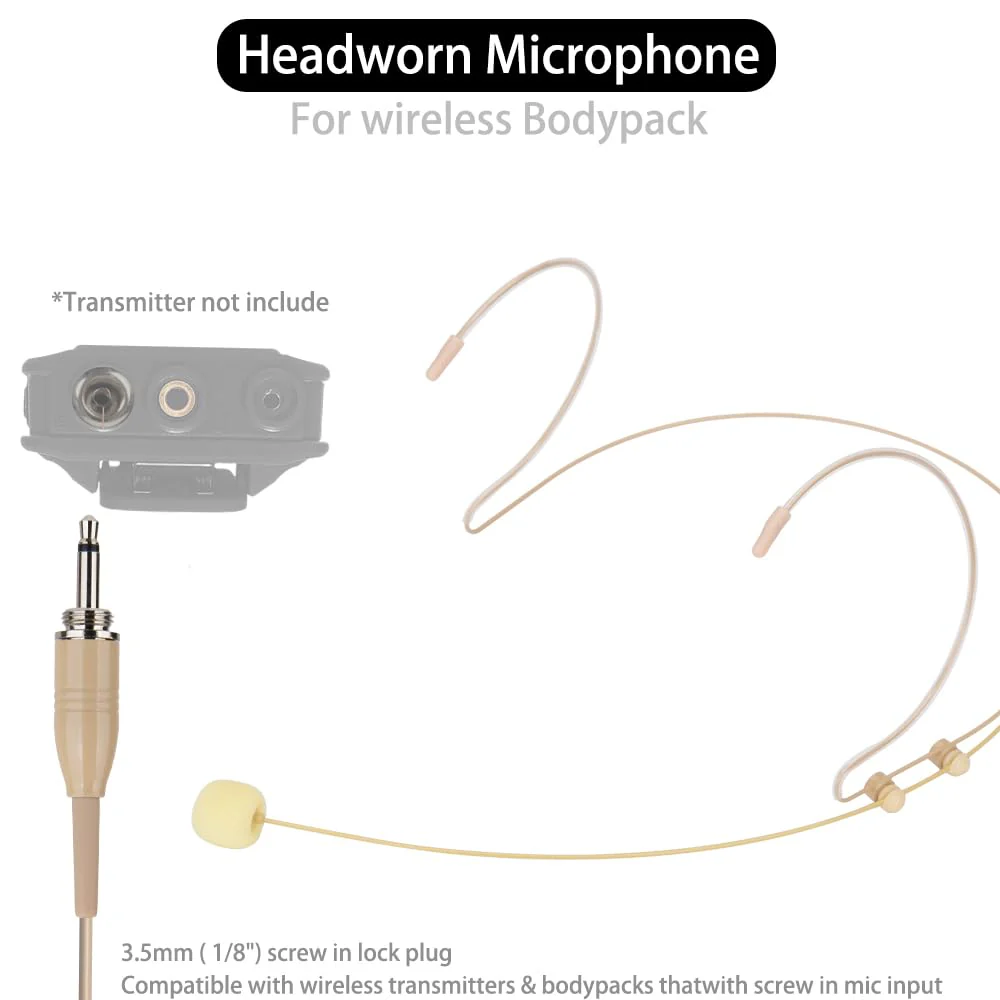 YXG Headworn Earset Over Ear Hanging Mic Beige Low Profile Light-Weight Microphone, with1.45m Cable 3.5mm Thread Screw Lock Head，for Wireless System & Body/Belt Pack Transmitter - Image 2