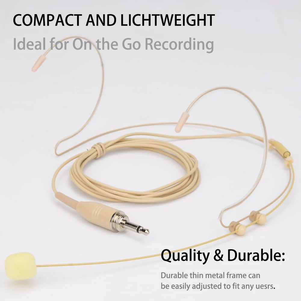 YXG Headworn Earset Over Ear Hanging Mic Beige Low Profile Light-Weight Microphone, with1.45m Cable 3.5mm Thread Screw Lock Head，for Wireless System & Body/Belt Pack Transmitter - Image 4