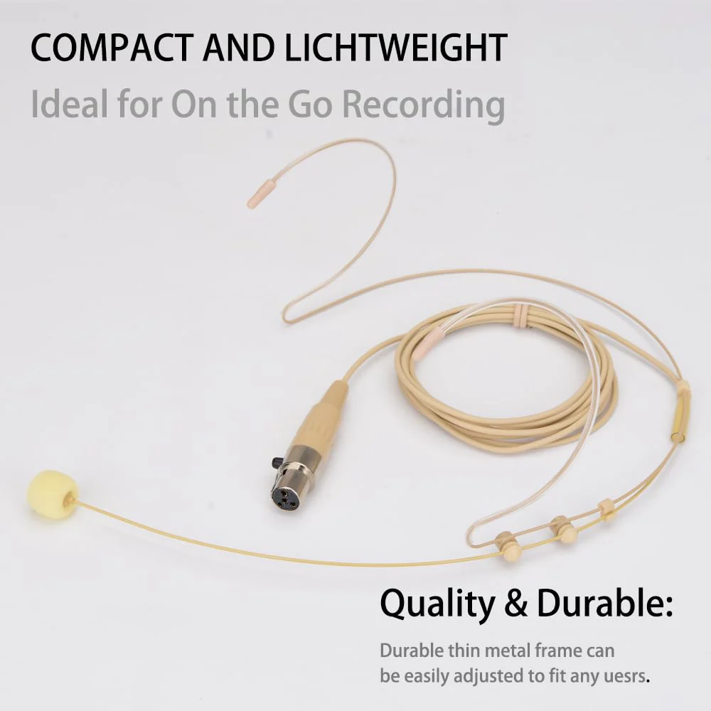 YXG Headworn Earset Over Ear Hanging Mic Low Profile Light-Weight Microphone Compatible with Shure Wireless System Bodypack Transmitter with 1.45m Cable Mini XLR 4 Pin TA4F Plug(Skin Tone), Beige MIC - Image 6