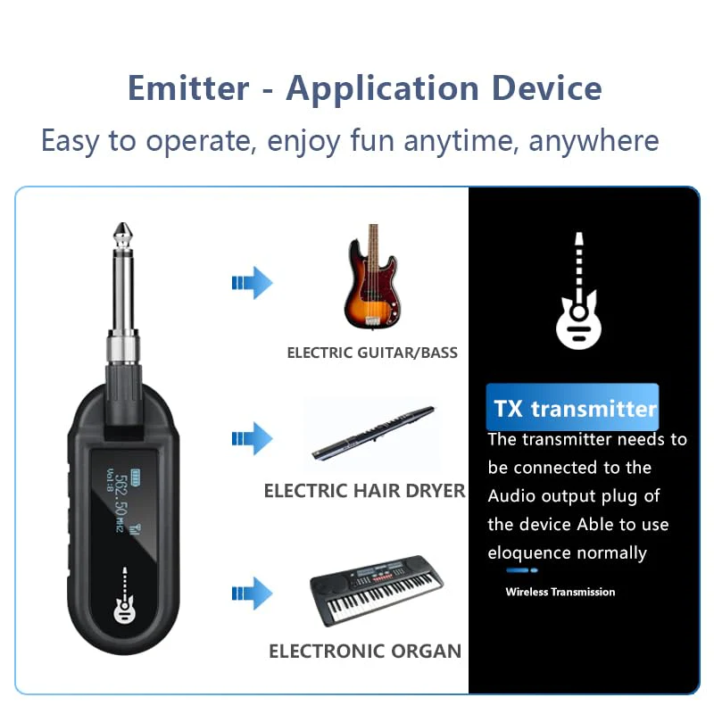 YXG Wireless Guitar System - UHF Transmitter Receiver, Rechargeable Audio, 20 Channels, for Electric Guitar Bass (1-Channel) 1-Channel - Image 3
