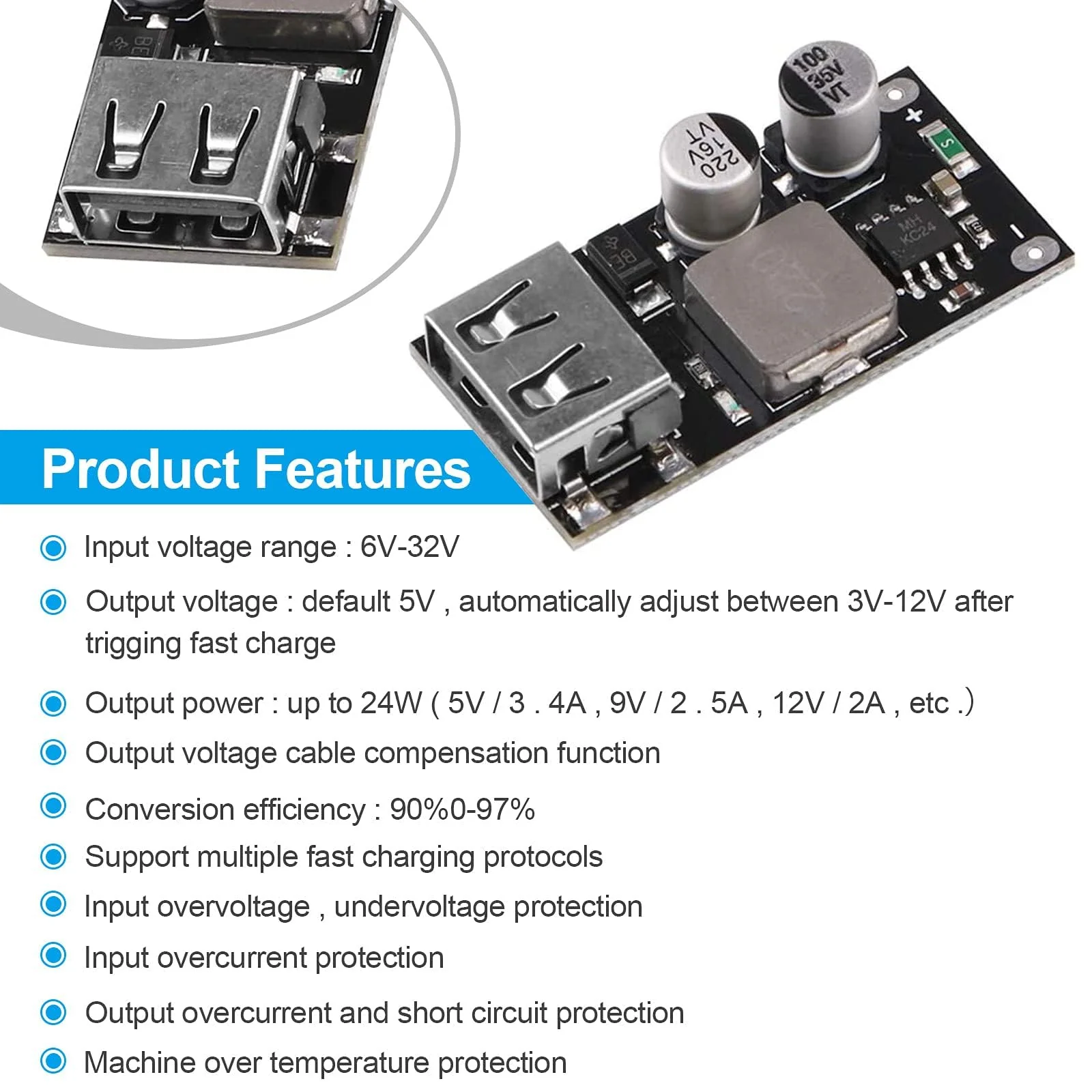 zalati DC-DC Power Buck Module Step-Down Converter Power Supply Voltage Regulator Compatible with QC2.0 QC3.0 FCP PD AFC - 1 Port - Image 3
