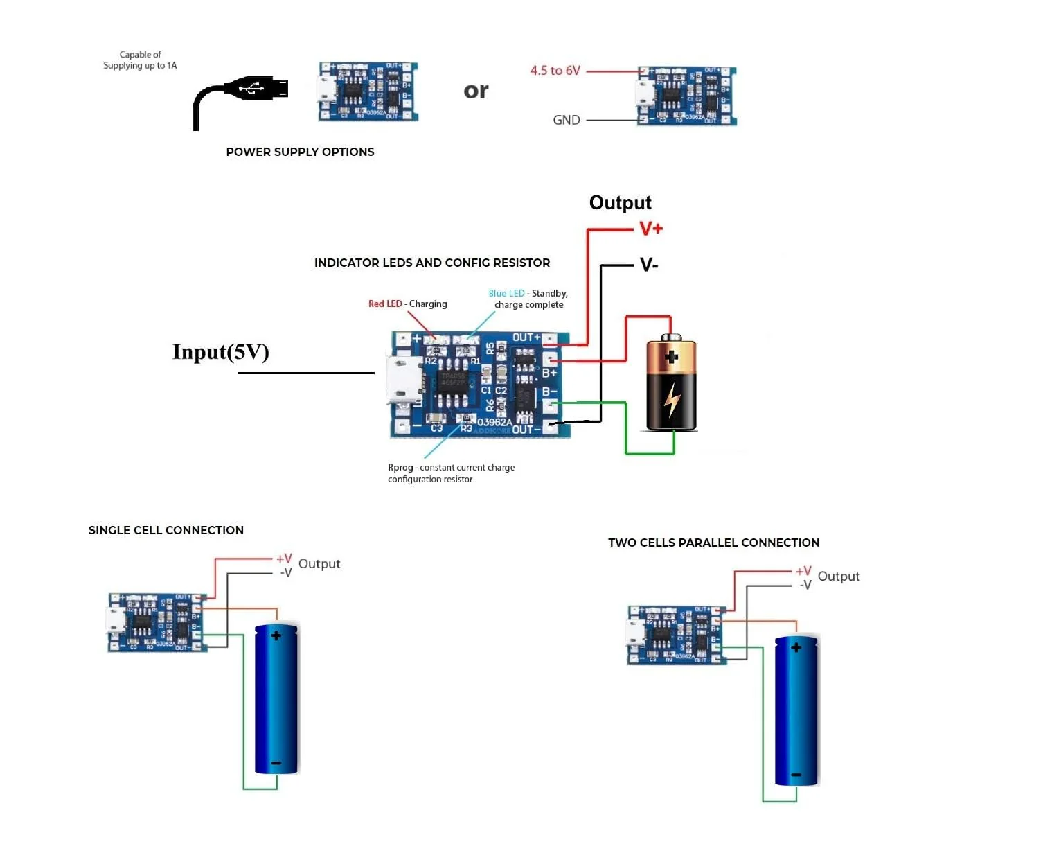zalati Lithium Battery Charging Module 10pcs 1A Power Input Modules Charging Board with Protection - Micro USB - Image 2