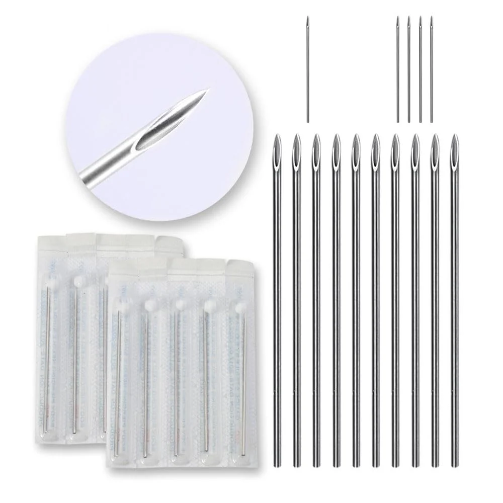 zalati Piercing Needles 10pcs Disposable Body Puncture Needles Stainless Steel Single Pack with Spone Cover Ball for Ear, Nose, Lip, Navel Piercing - 14g 14G Piercing Needles