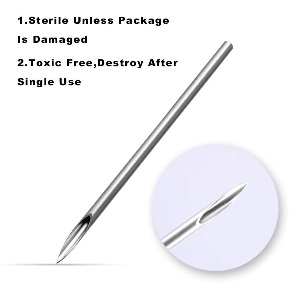 zalati Piercing Needles 10pcs Disposable Body Puncture Needles Stainless Steel Single Pack with Spone Cover Ball for Ear, Nose, Lip, Navel Piercing - 14g 14G Piercing Needles - Image 2