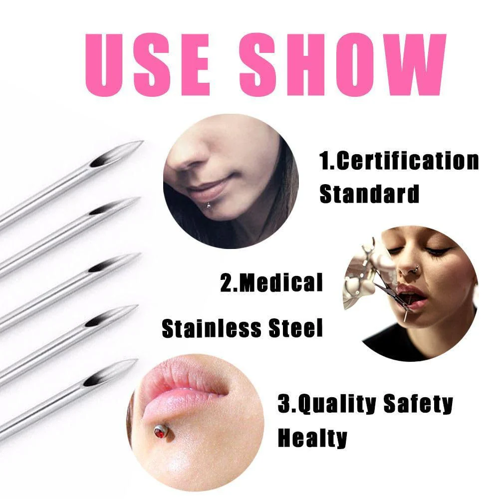 zalati Piercing Needles 10pcs Disposable Body Puncture Needles Stainless Steel Single Pack with Spone Cover Ball for Ear, Nose, Lip, Navel Piercing - 14g 14G Piercing Needles - Image 8