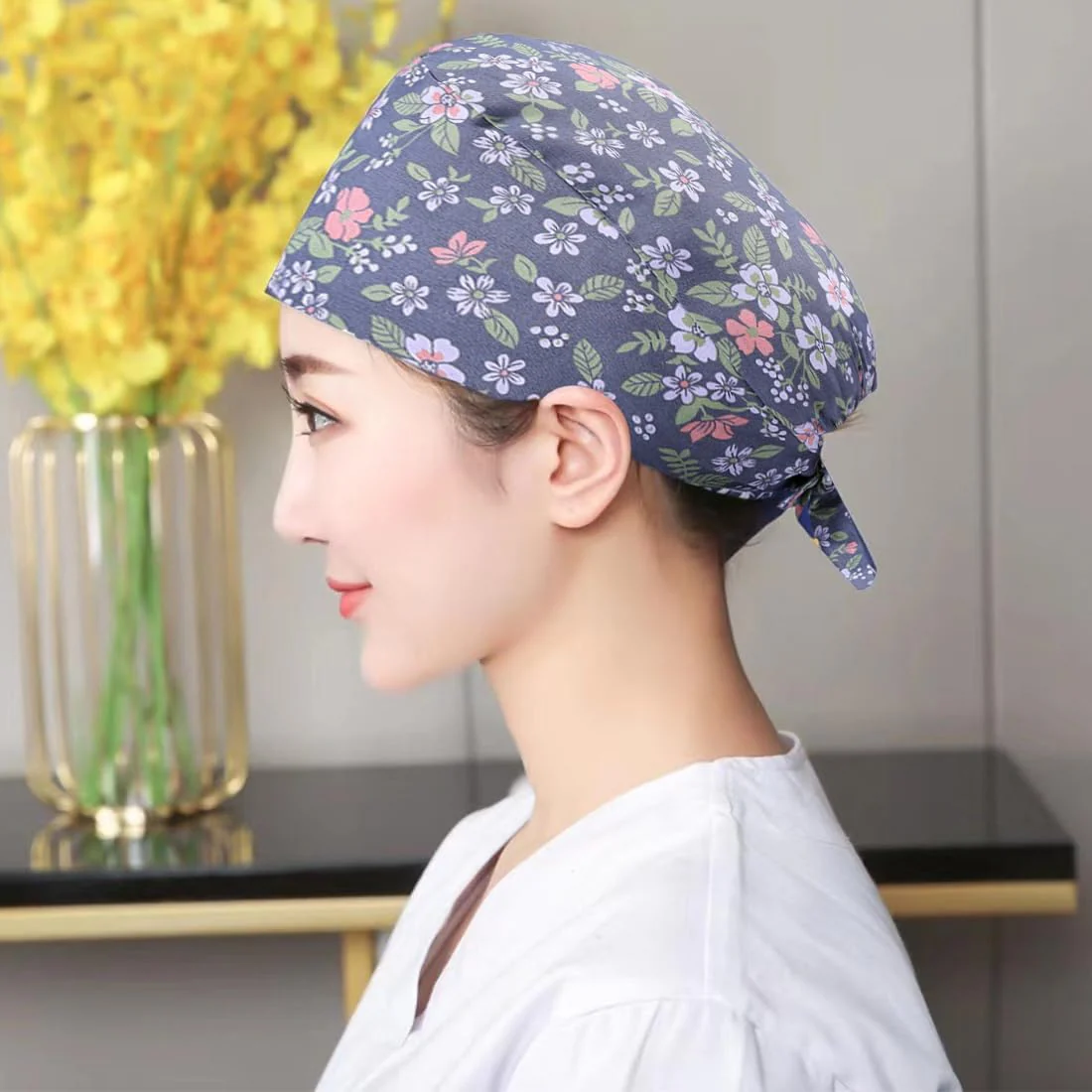 ZAMXHUG 2pcs Surgical Cap Adjustable with Button Work Cap Cotton Print Nurses Cap Unisex Dust Cap for Doctors, Nurses a - Image 4