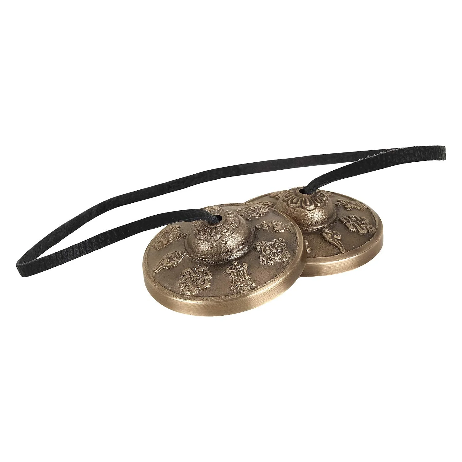 Zap Impex Tingsha Tibetan Style Meditation Bell Manjeera 2.1" 8 Lucky Symbols Embossed - Image 2