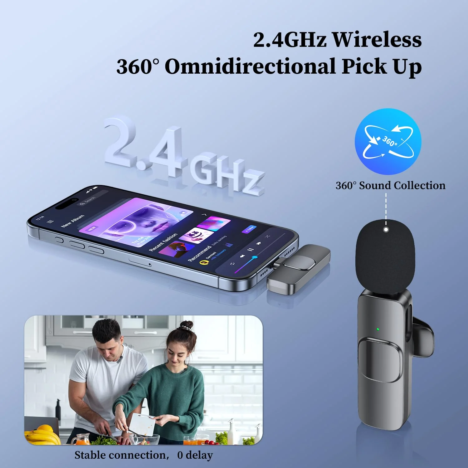 ZasLuke 2 Pack Wireless Lavalier Microphone for iPhone & iPad, Mini Microphone for Video Recording, Ultra-Low Delay Noise Canceling Microphone for Vlog, YouTube, TikTok, Black - Image 4