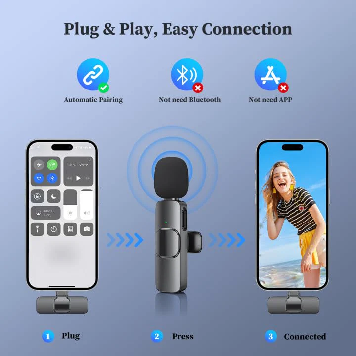 ZasLuke 2 Pack Wireless Lavalier Microphone for iPhone & iPad, Mini Microphone for Video Recording, Ultra-Low Delay Noise Canceling Microphone for Vlog, YouTube, TikTok, Black - Image 5