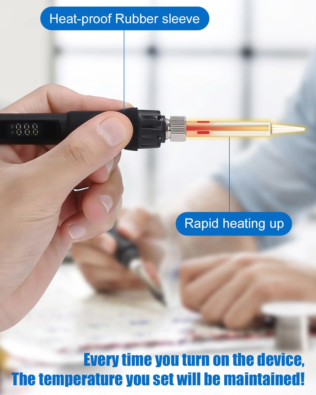 Zawaer Soldering Iron Set, 100 W LED Soldering Iron with Adjustable and Locking Temperatures 180 °C - 500 °C, with On/Off, 10 g Soldering Wire, 5 Soldering Tips, Soldering Iron Stand, Soldering Set Black - Image 5